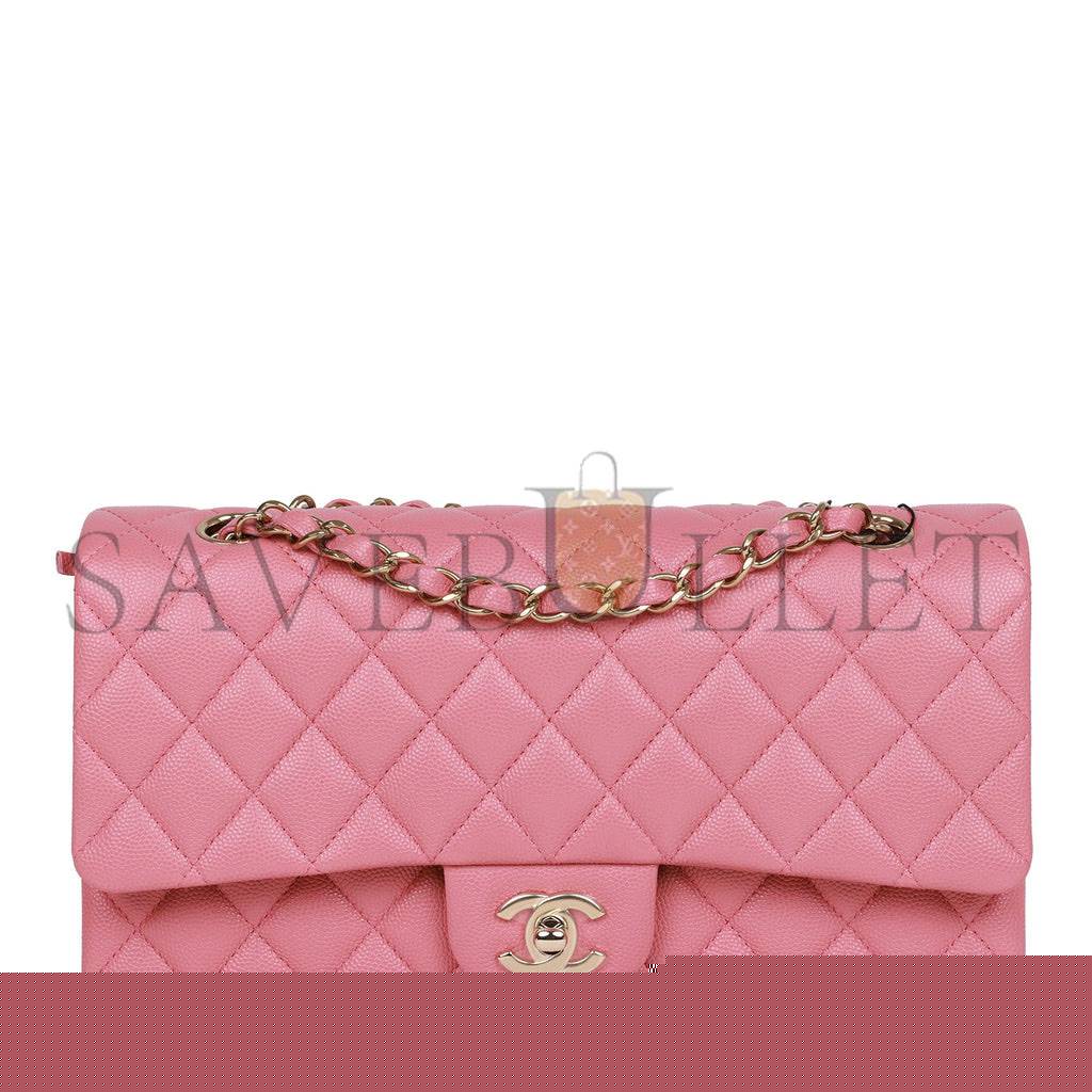 Ch*el medium classic double flap bag dark pink caviar light gold hardware (25*15*7cm)