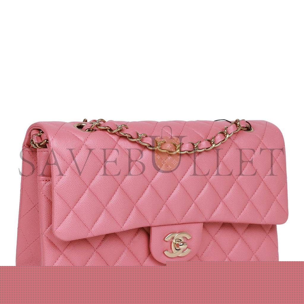 Ch*el medium classic double flap bag dark pink caviar light gold hardware (25*15*7cm)