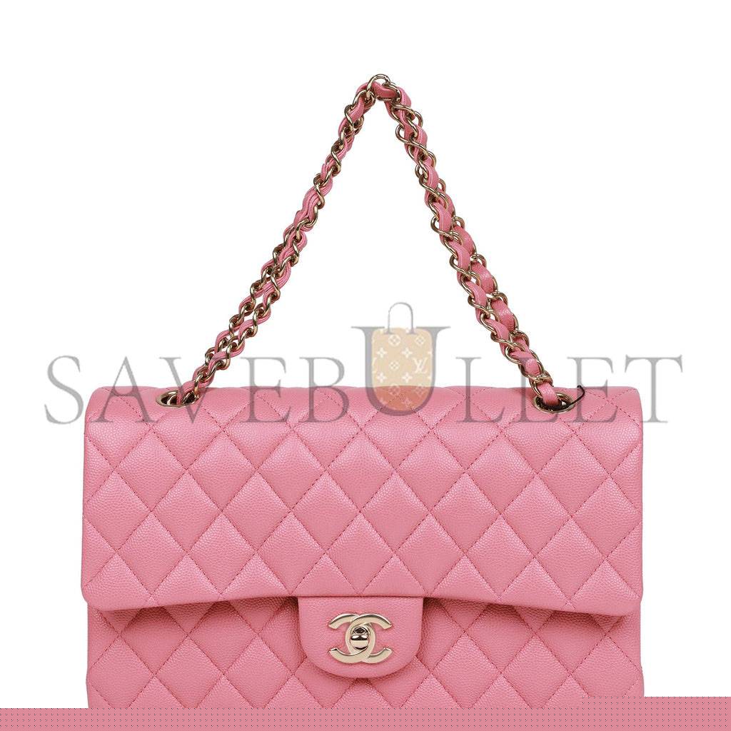 Ch*el medium classic double flap bag dark pink caviar light gold hardware (25*15*7cm)