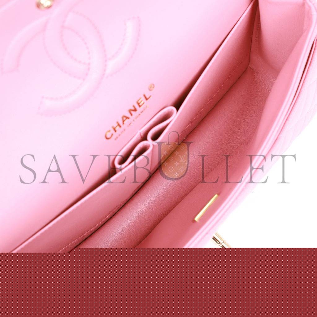 Ch*el medium classic double flap bag dark pink caviar light gold hardware (25*15*7cm)