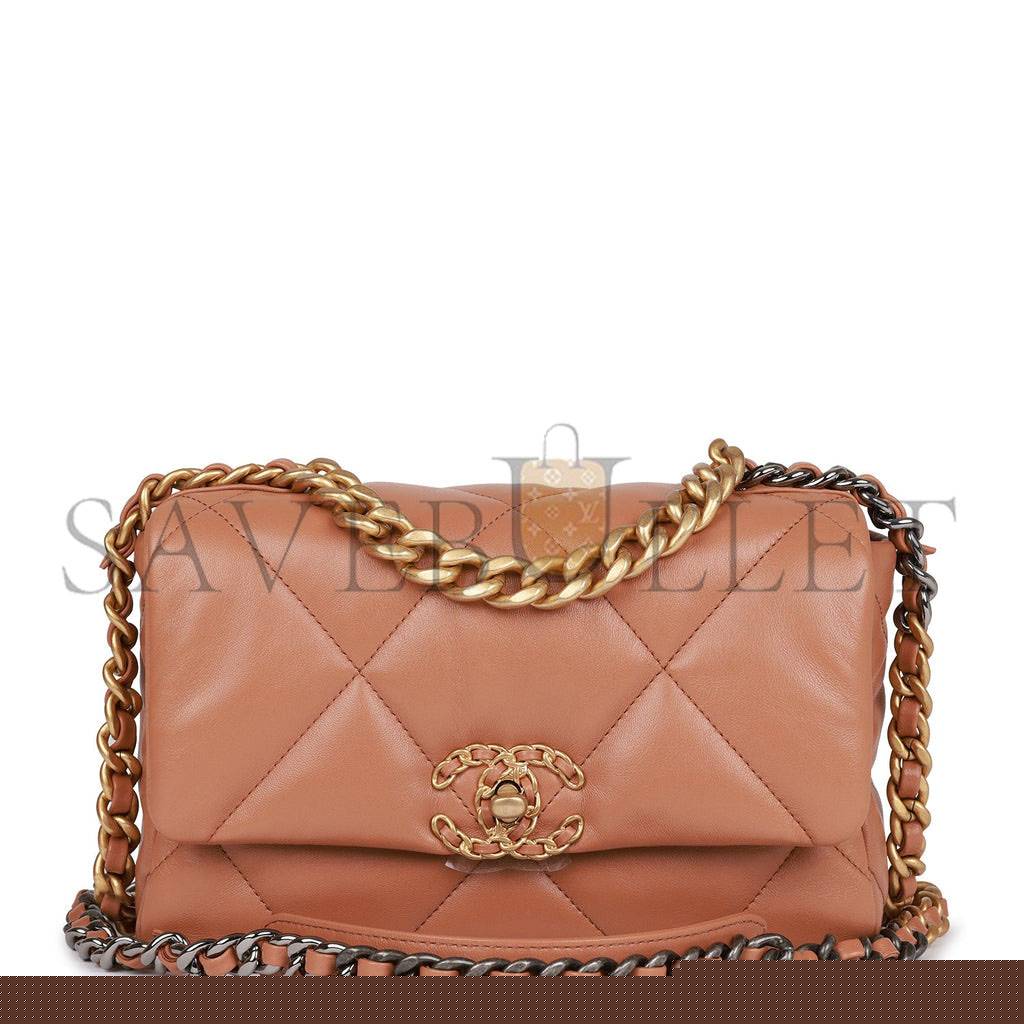 Ch*el medium 19 flap bag caramel calfskin mixed hardware (25*16*9cm)