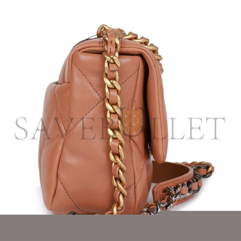 Ch*el medium 19 flap bag caramel calfskin mixed hardware (25*16*9cm)