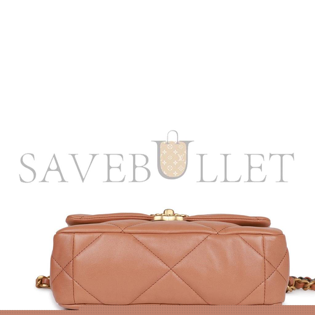 Ch*el medium 19 flap bag caramel calfskin mixed hardware (25*16*9cm)