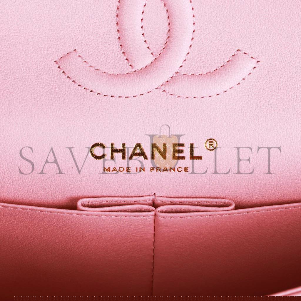 Ch*el small classic double flap pink lambskin light gold hardware (23*13*6cm)