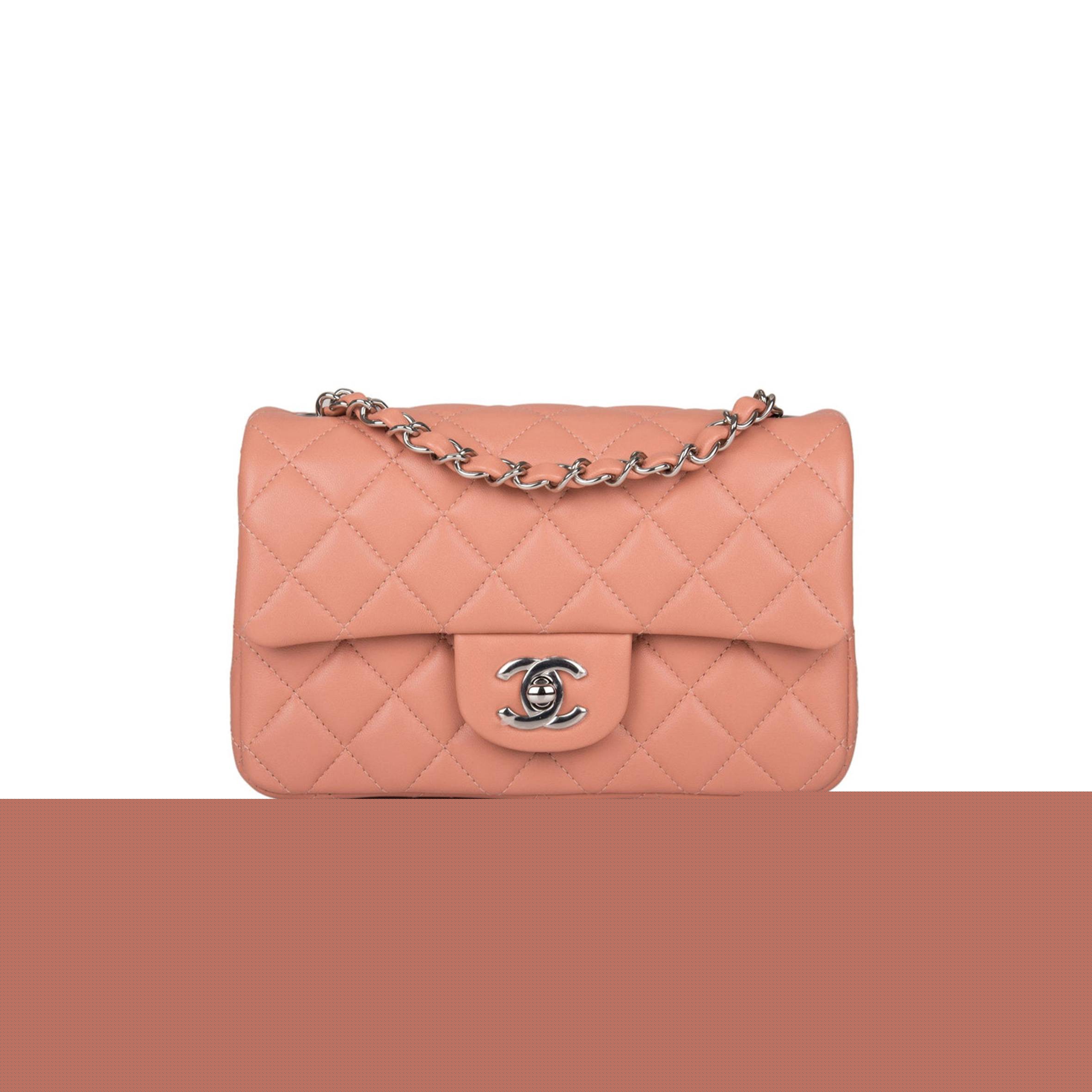 Ch*el mini rectangular flap bag rose lambskin silver hardware (20*13*6cm)