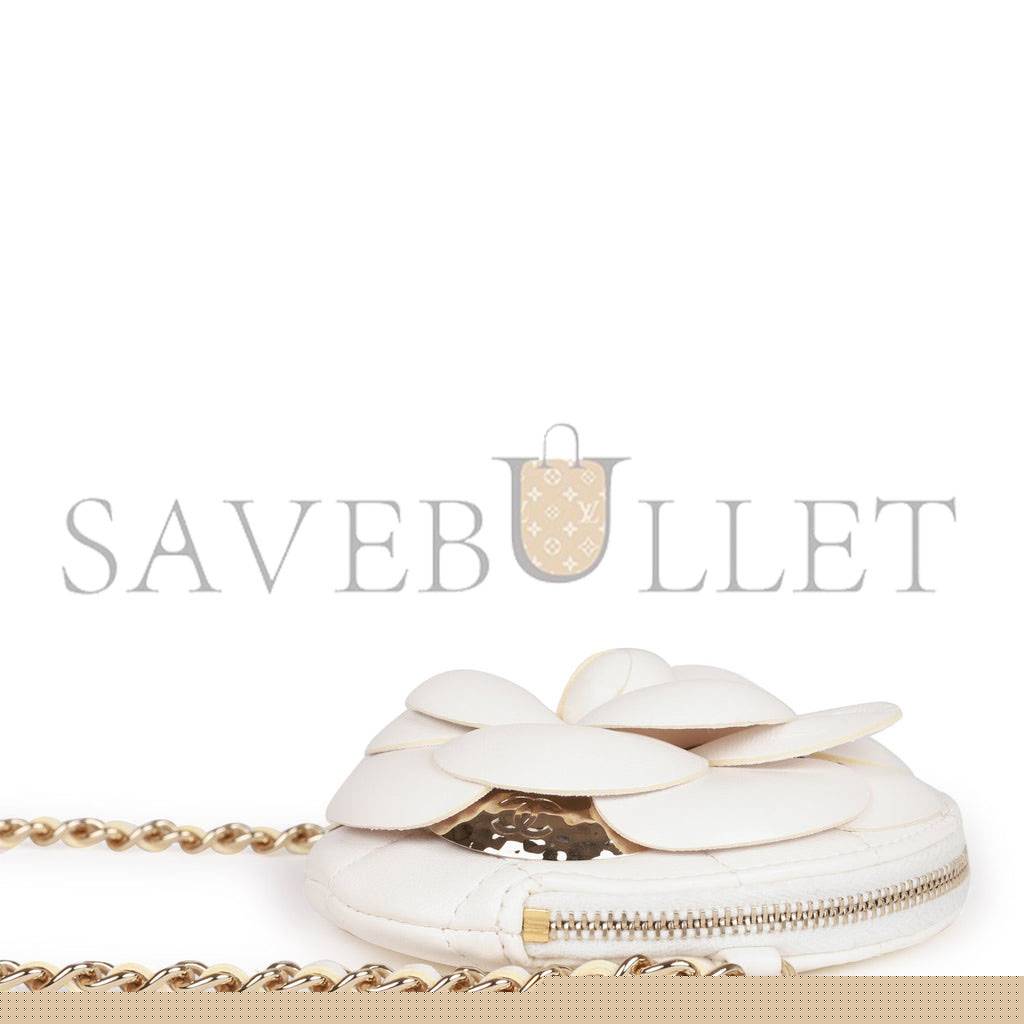 Ch*el camellia clutch with chain white lambskin light gold hardware (13*13*5cm)