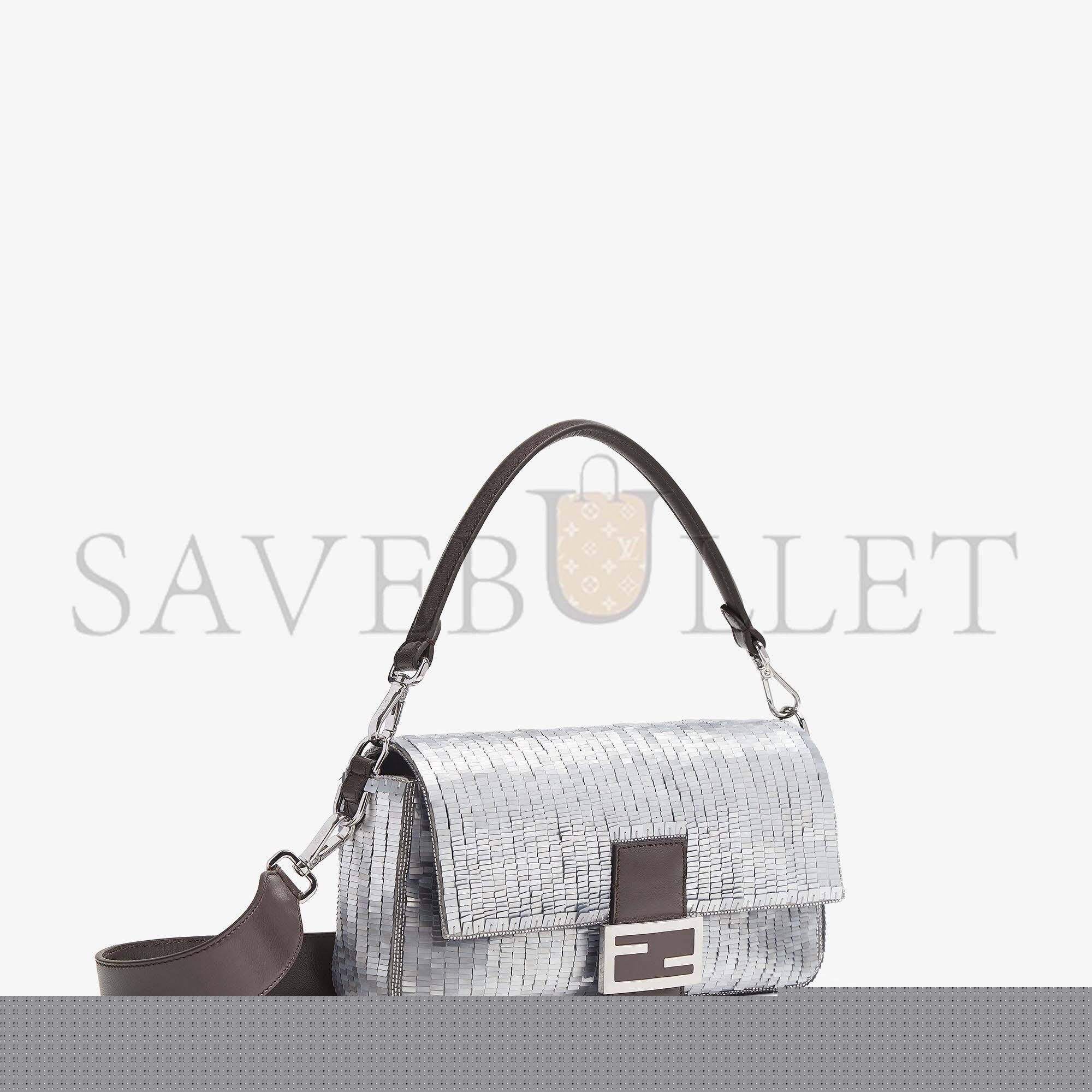 F**di baguette - re-edition bag in aluminum-tone sequins 8br600almff0jg7 (27*15*6cm)