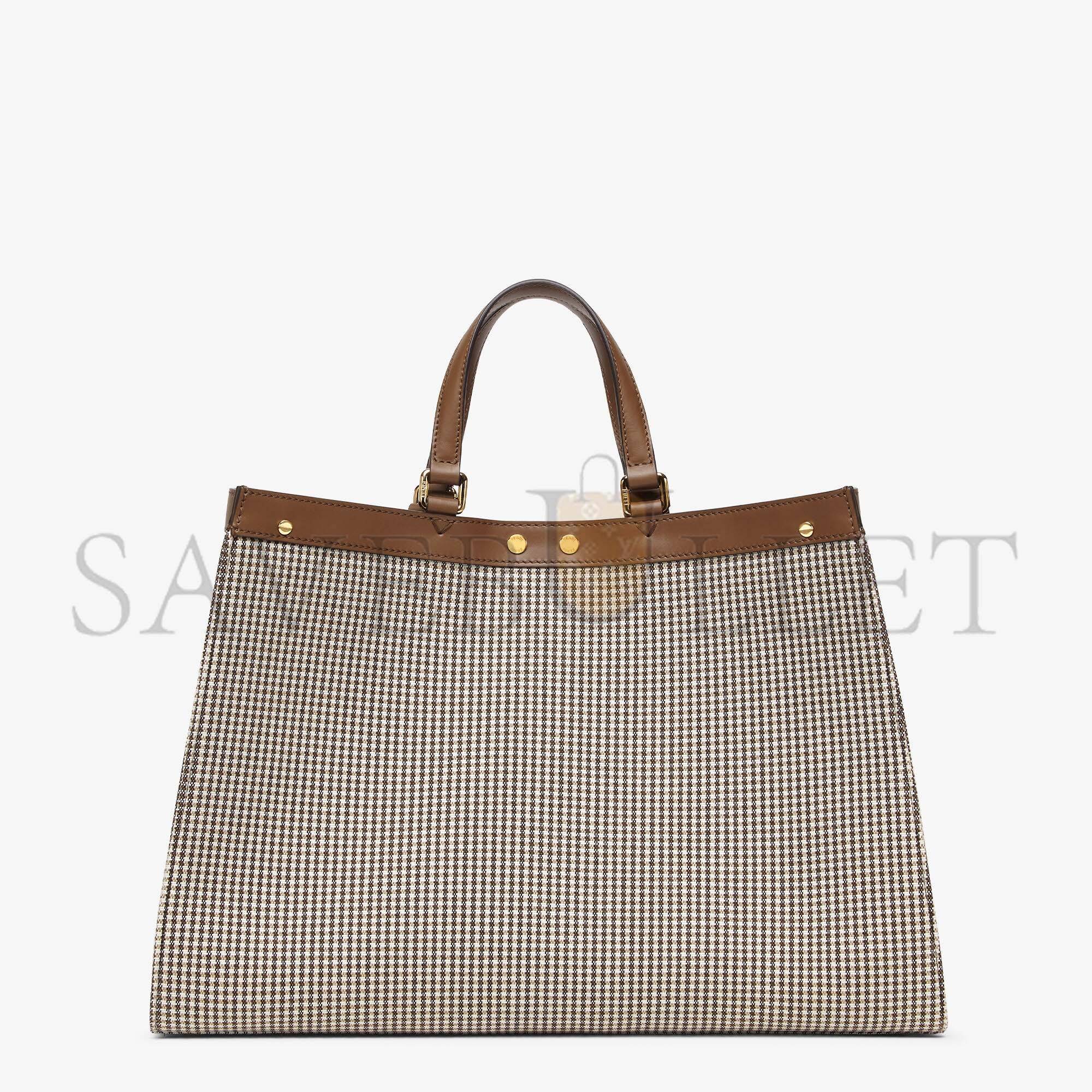 F**di x-tote - brown houndstooth wool shopper with ff embroidery 8bh374akrzf1irg (41*29.5*16cm)