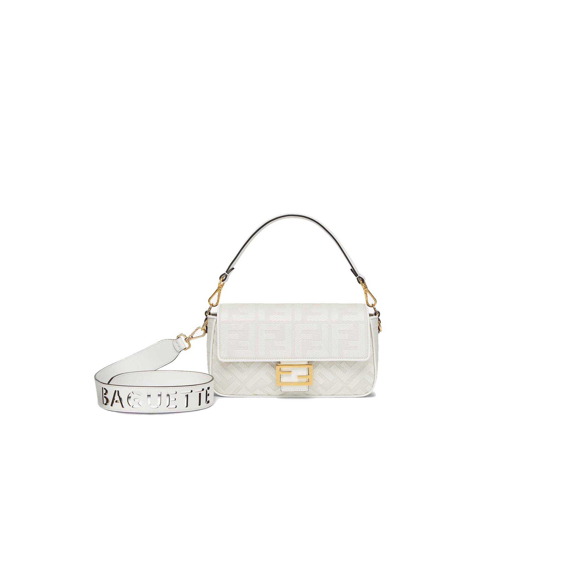 F**di baguette - white ff canvas bag 8br600amcdf1cfk (27*15*6cm)