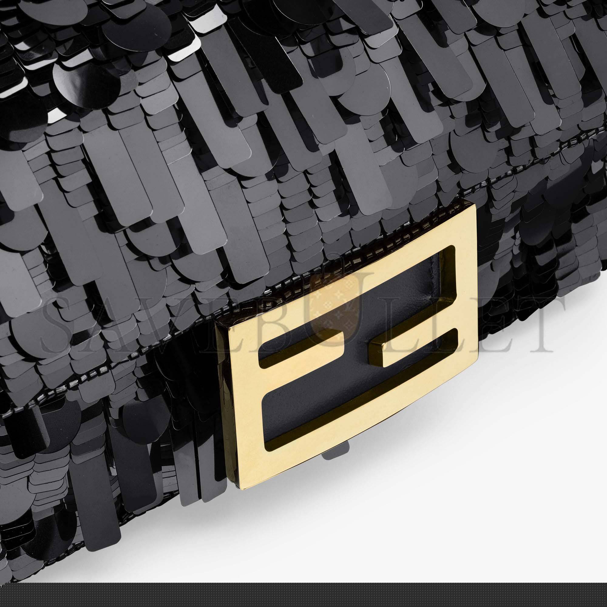 F**di baguette mini - black sequin and leather bag 8bs017amp0f0kur (20*13*5cm)