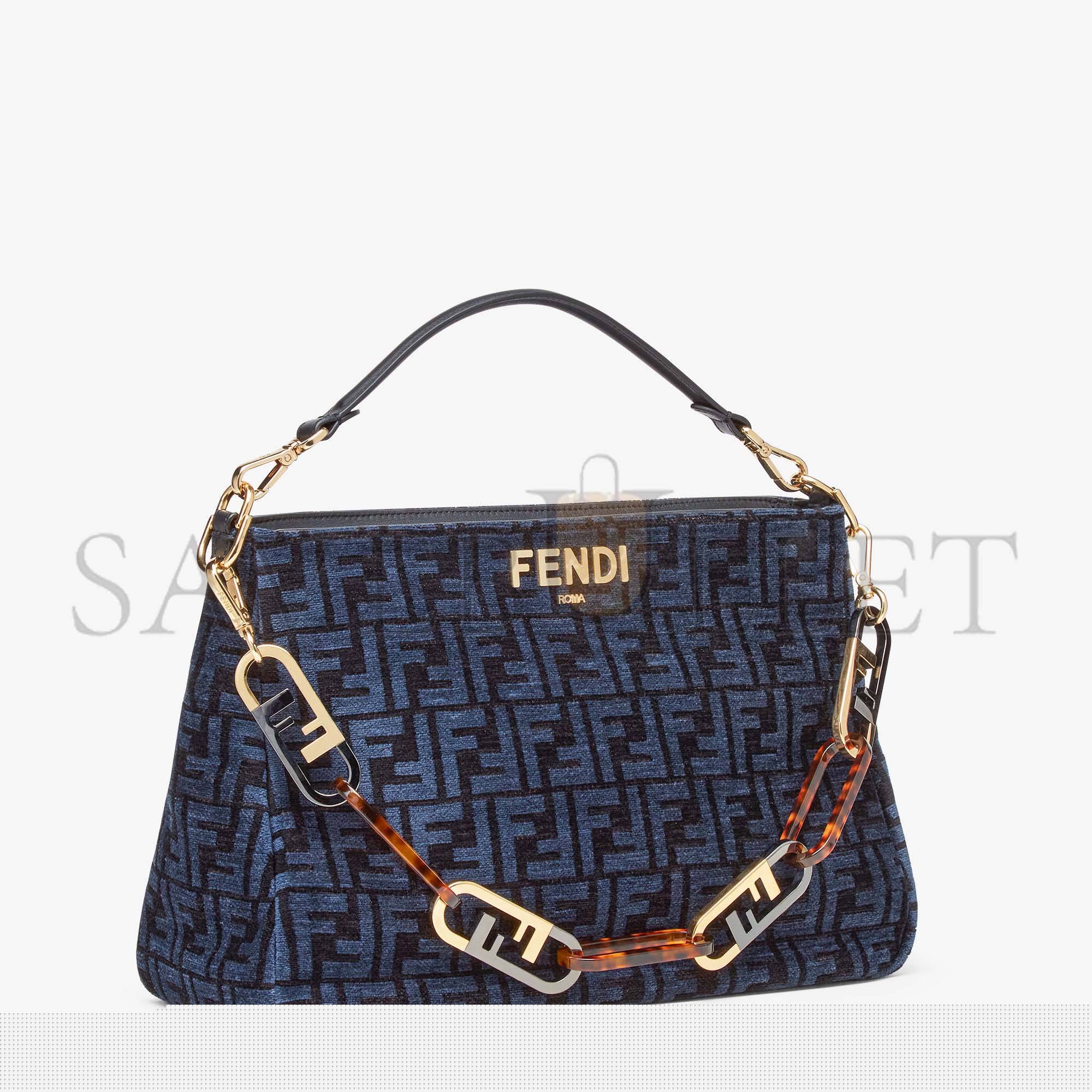 F**di o’lock zipper - dark blue tapestry fabric bag 8br805alfvf1ivu (36*23.5*14cm)
