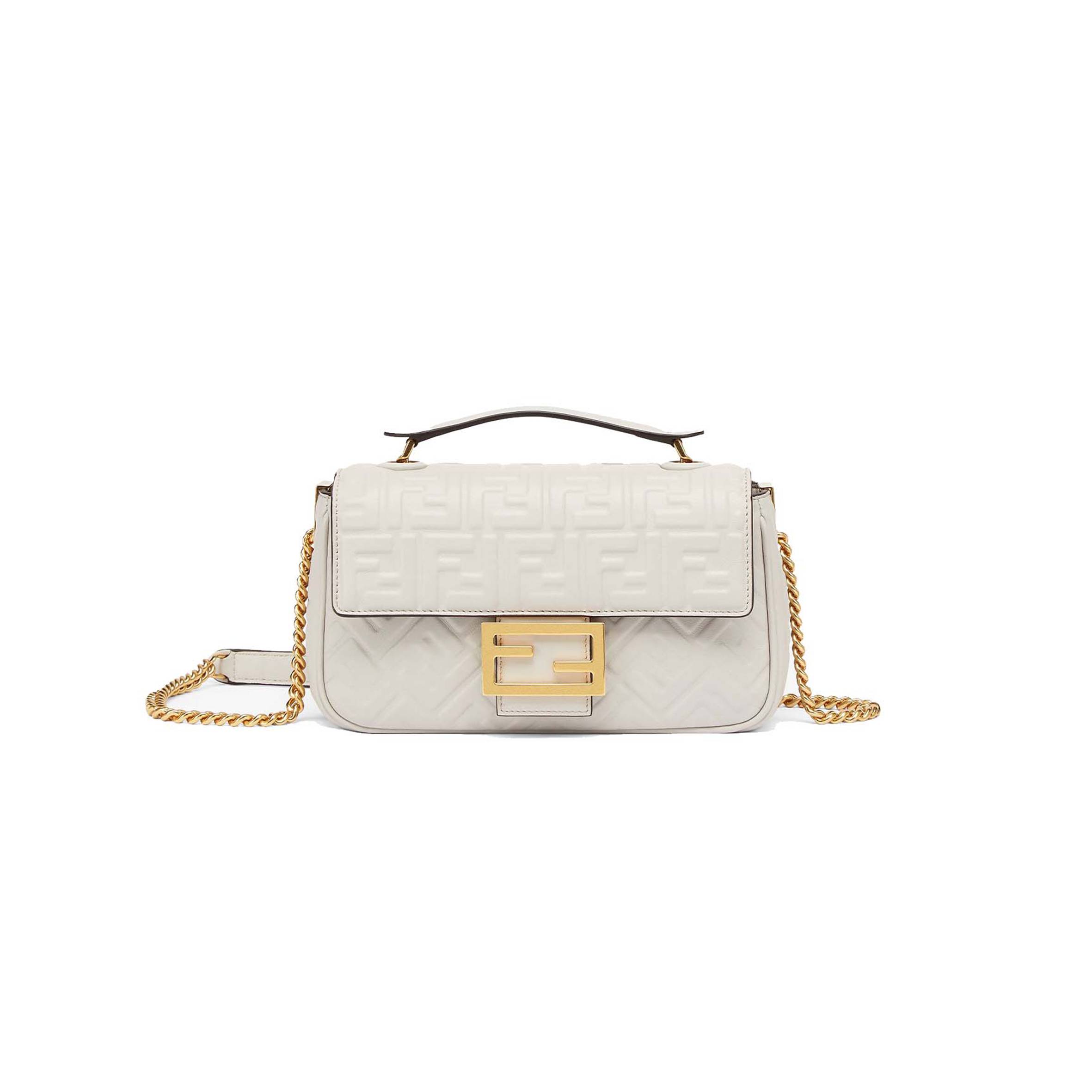 F**di baguette chain midi - light gray leather bag 8br793ah9cf1bz0 (24*14.5*7cm)
