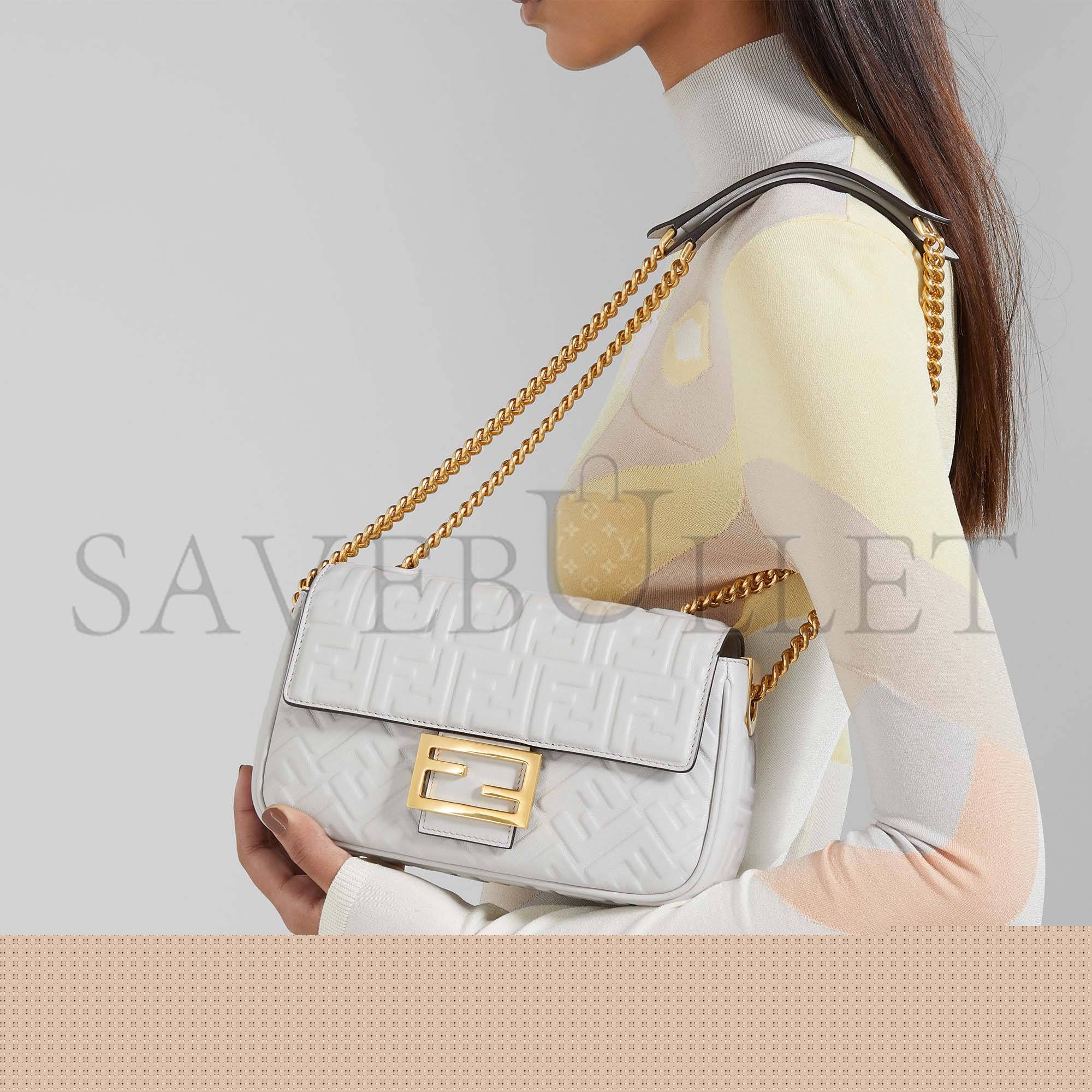 F**di baguette chain midi - light gray leather bag 8br793ah9cf1bz0 (24*14.5*7cm)