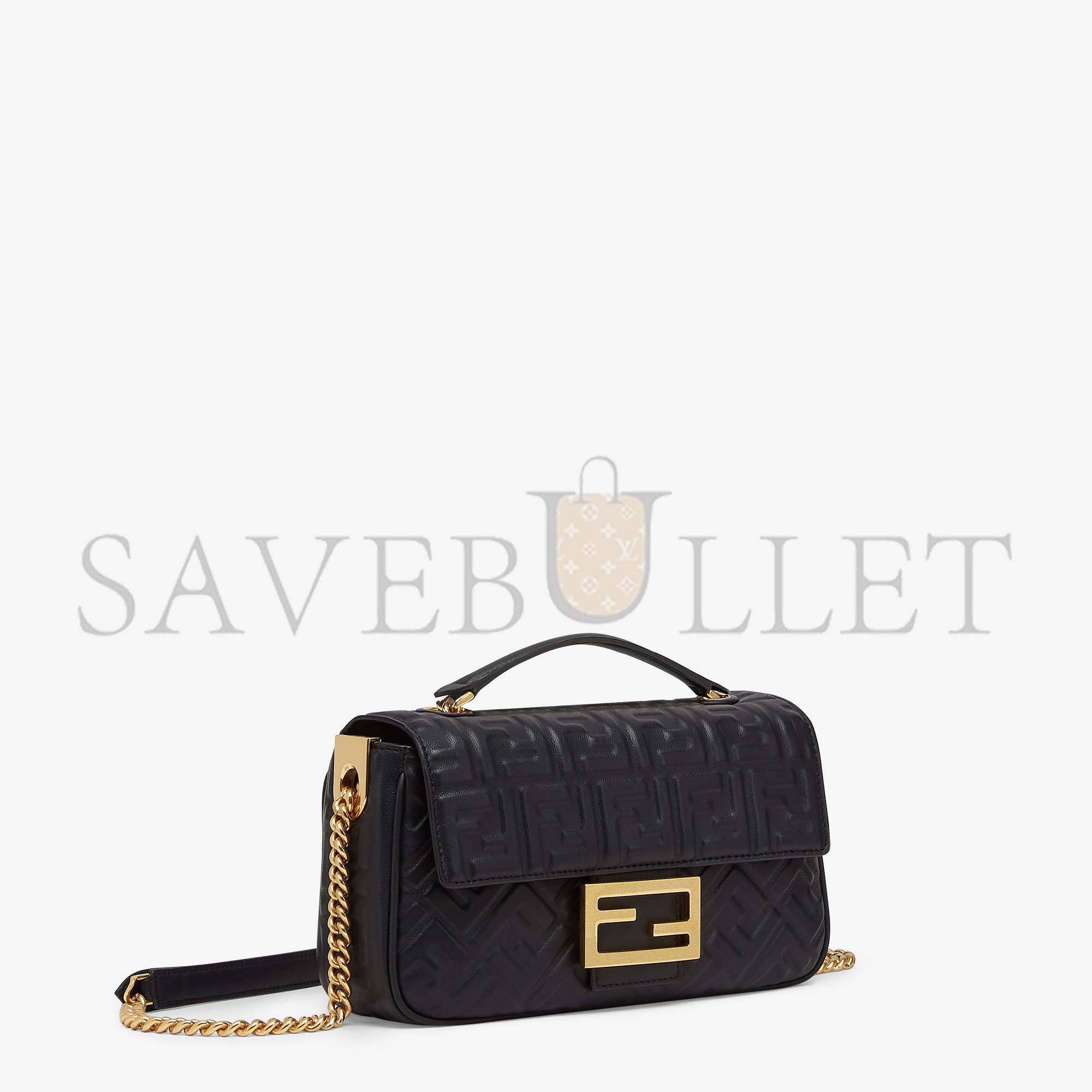 F**di baguette chain midi - black nappa leather bag 8br793ah9cf1cfj (24*14.5*7cm)