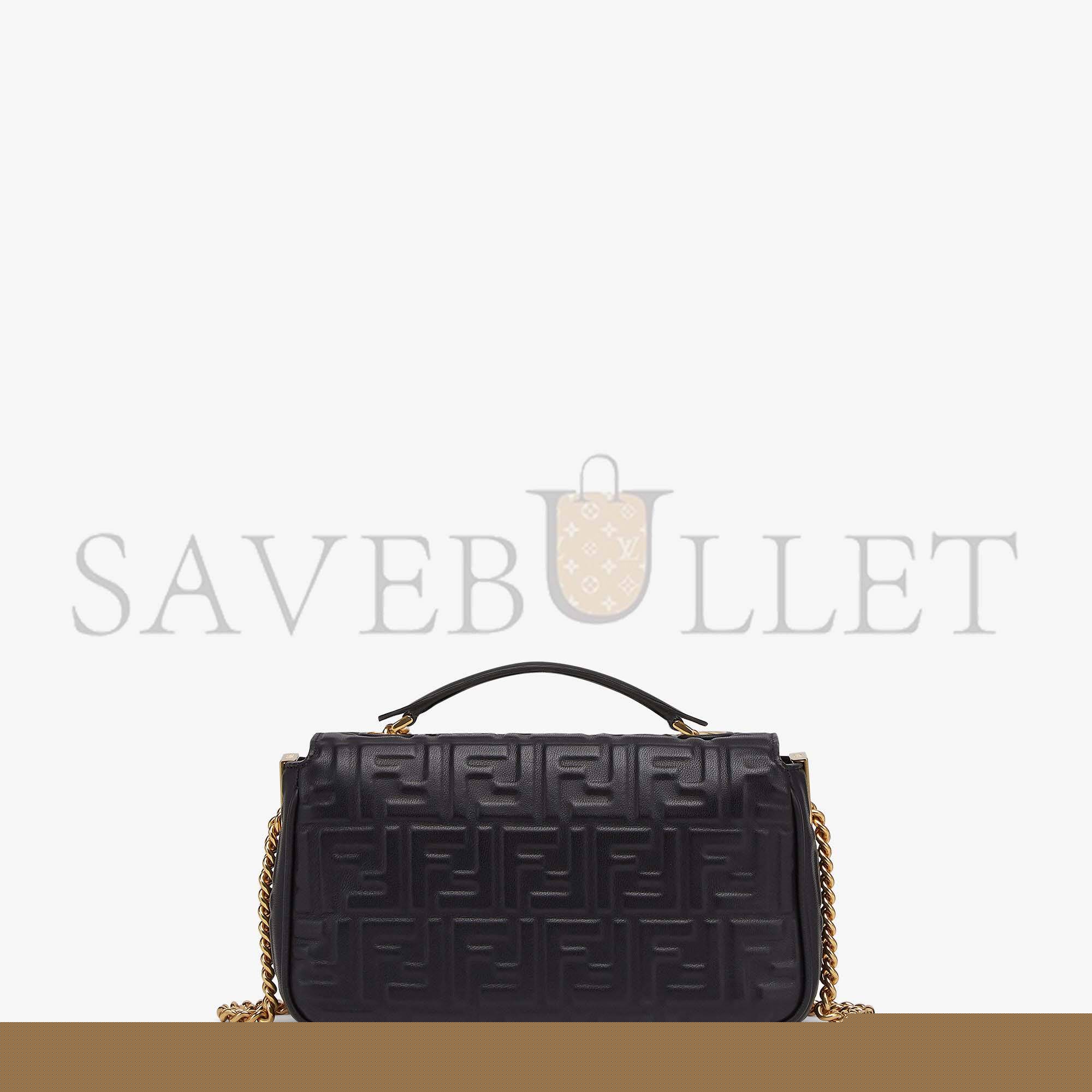 F**di baguette chain midi - black nappa leather bag 8br793ah9cf1cfj (24*14.5*7cm)