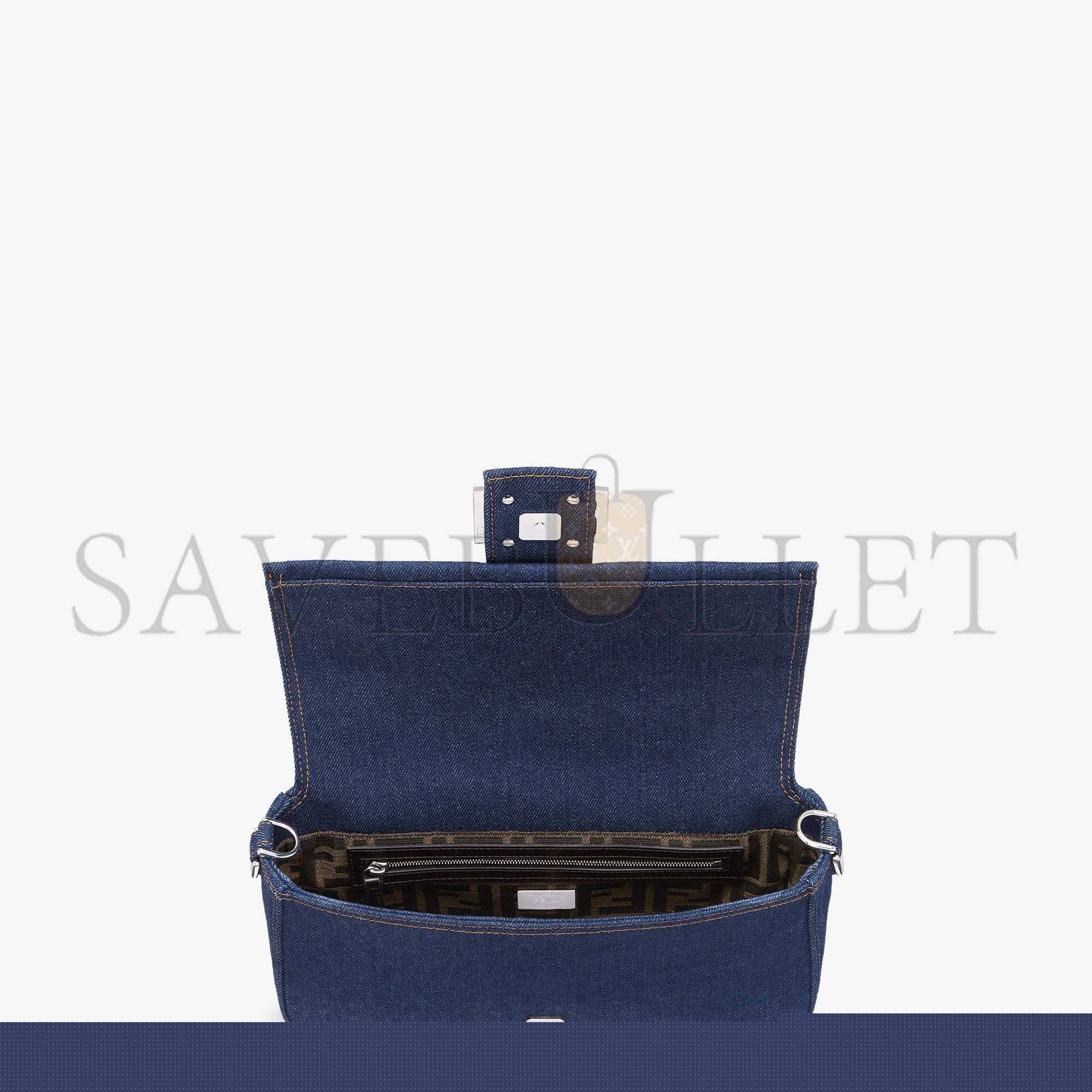 F**di baguette - re-edition bag in blue denim 8br600al9wf0kr1 (27*15*6cm)