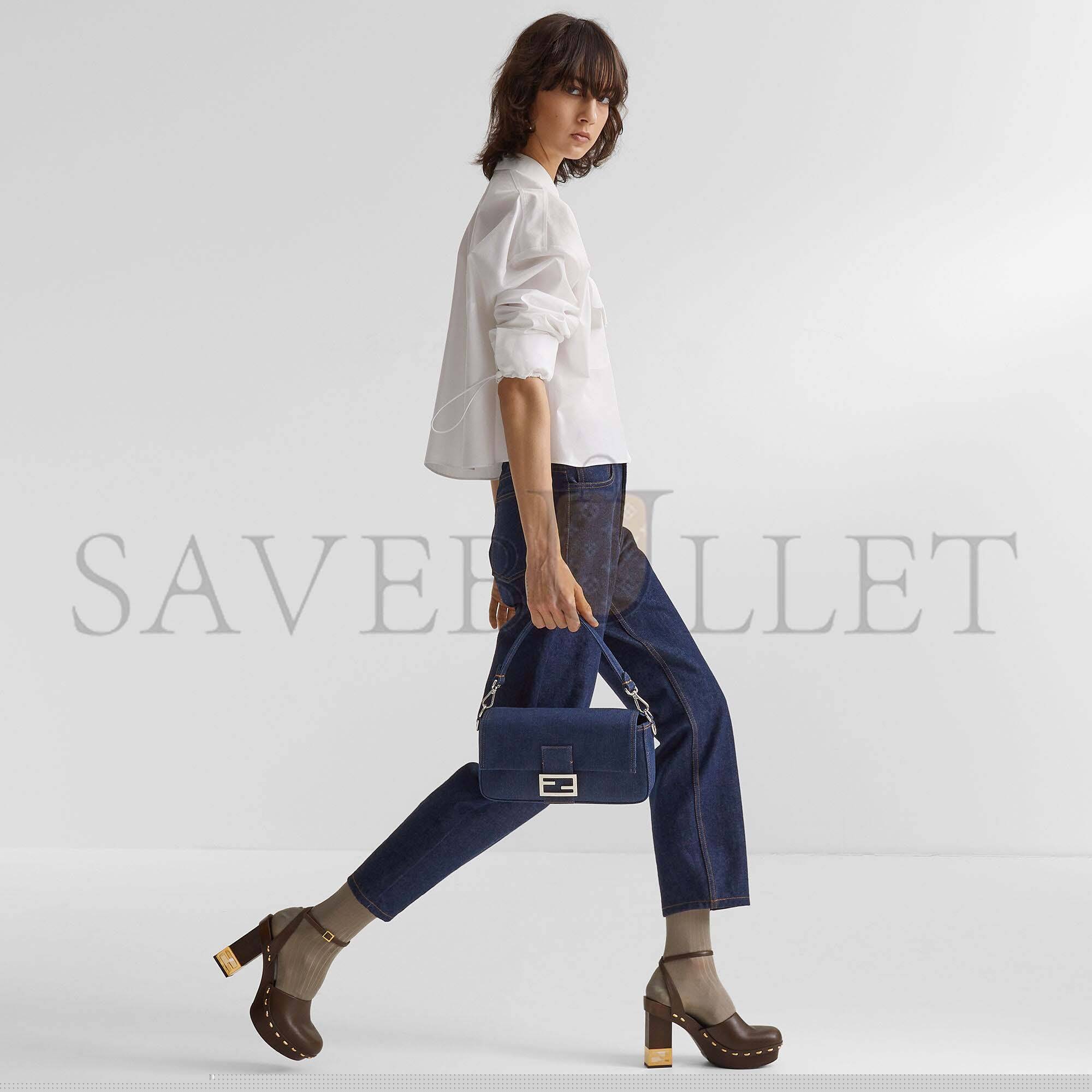 F**di baguette - re-edition bag in blue denim 8br600al9wf0kr1 (27*15*6cm)