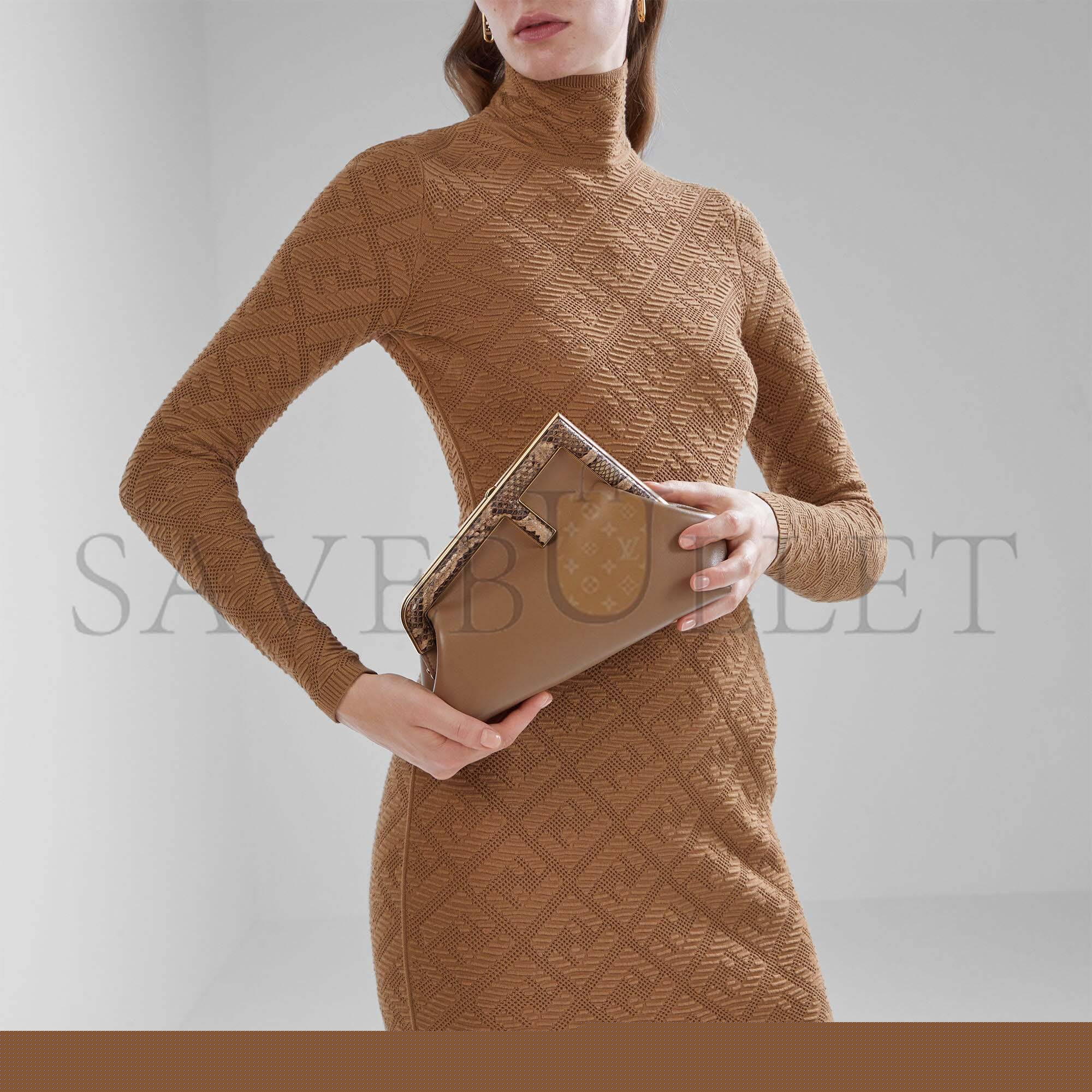 F**di first small - beige leather bag with exotic details 8bp129agwrf1gem (26*18*9.5cm)