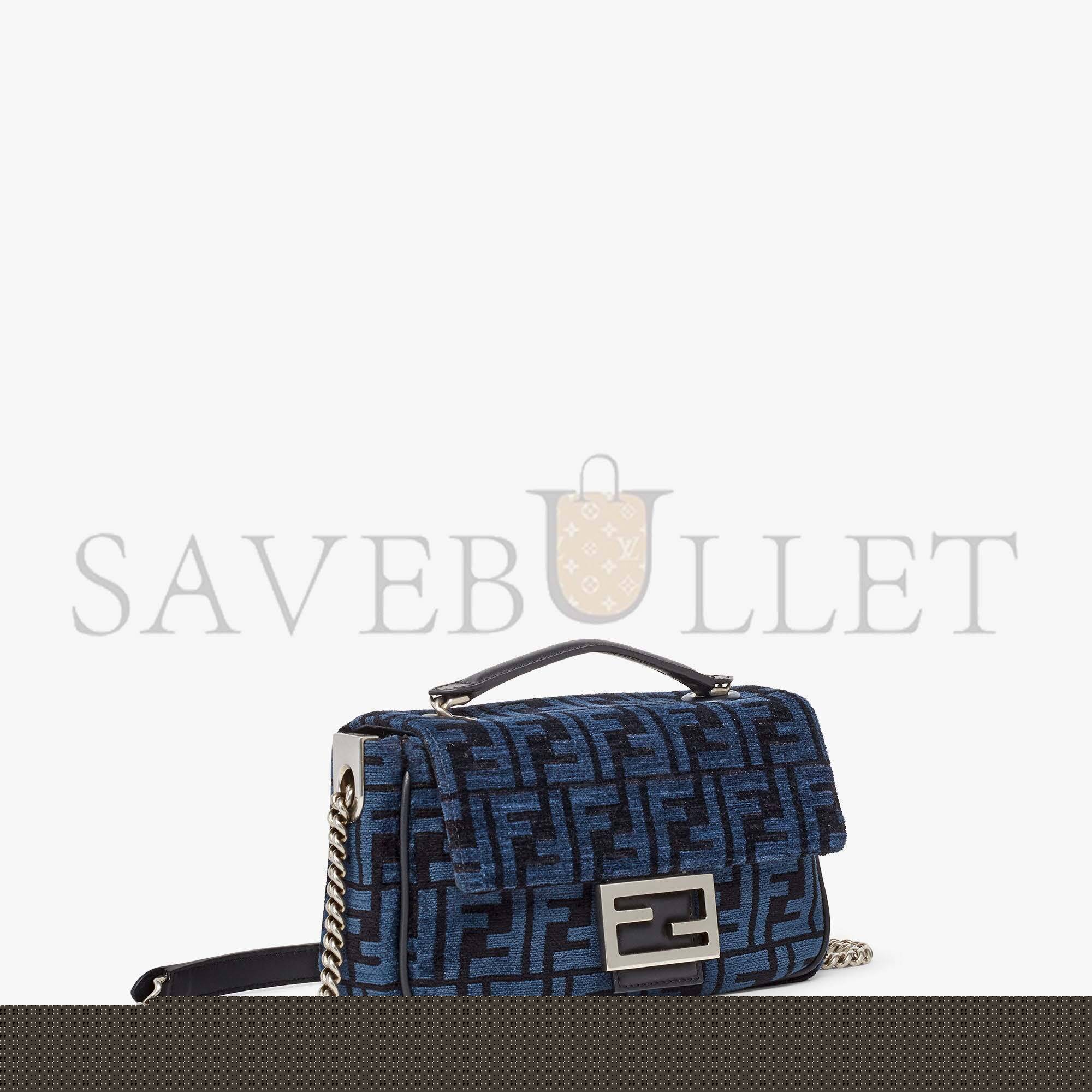 F**di baguette chain midi - dark blue ff tapestry fabric bag 8br793alg7f1hzr (24*14.5*7cm)