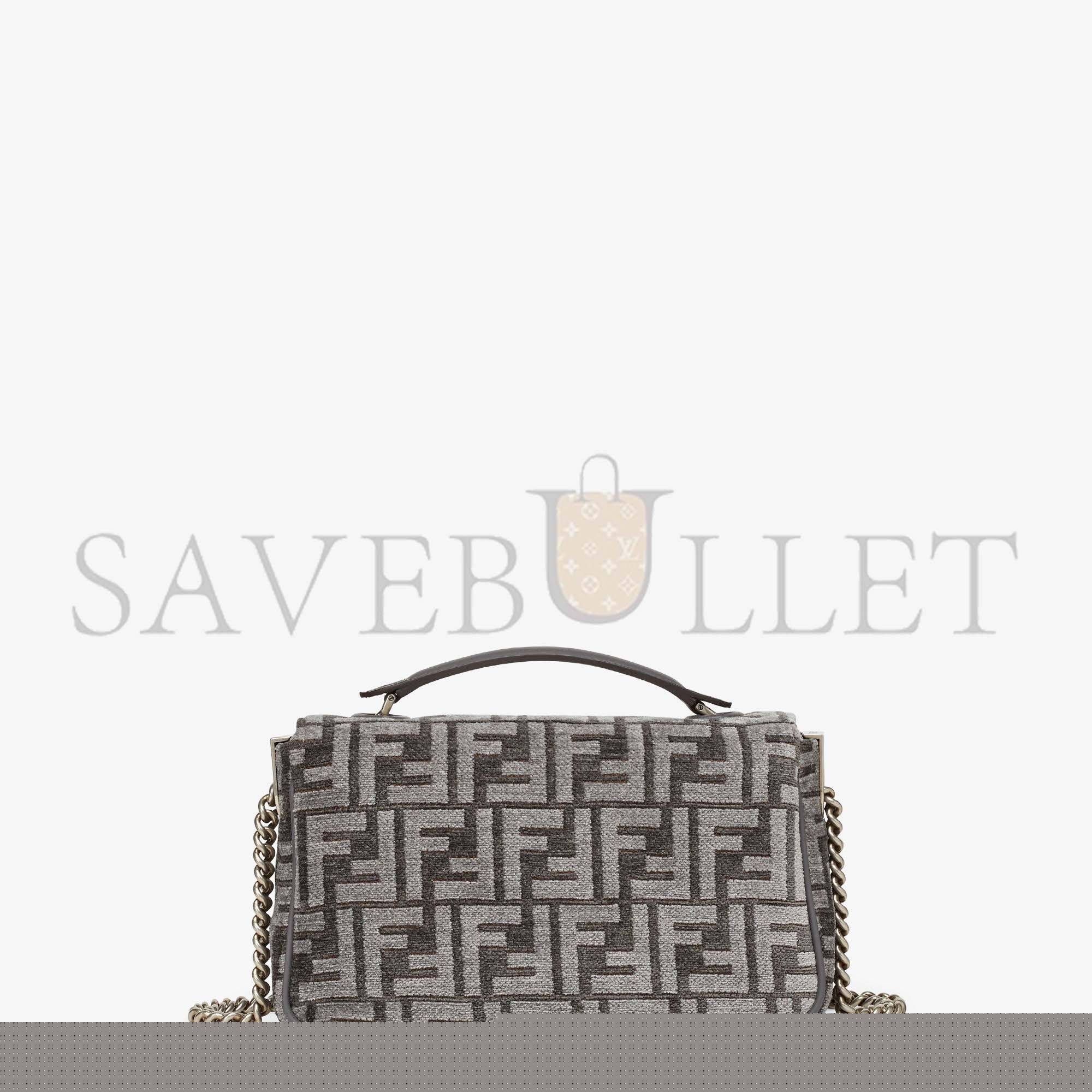 F**di baguette chain midi - dark gray ff tapestry fabric bag 8br793alg7f1hzo (24*14.5*7cm)