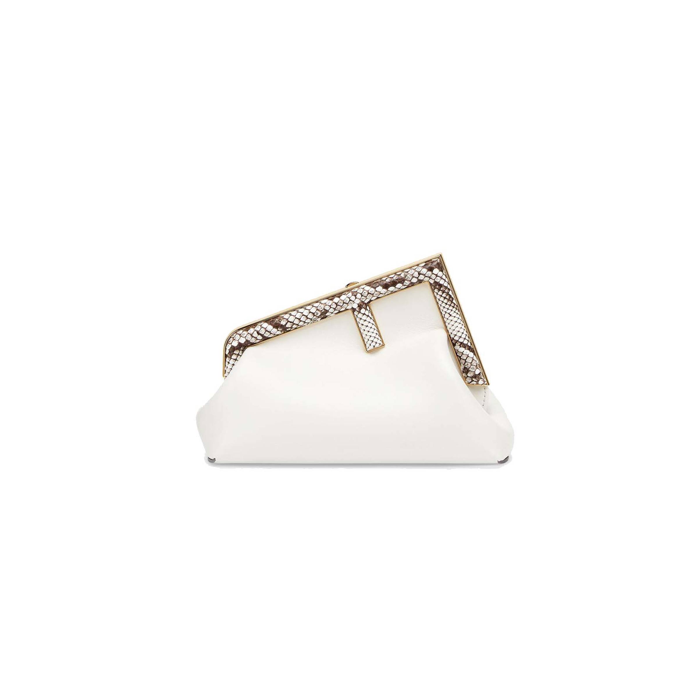 F**di first small - white leather bag with exotic details 8bp129agwrf1gen (26*18*9.5cm)