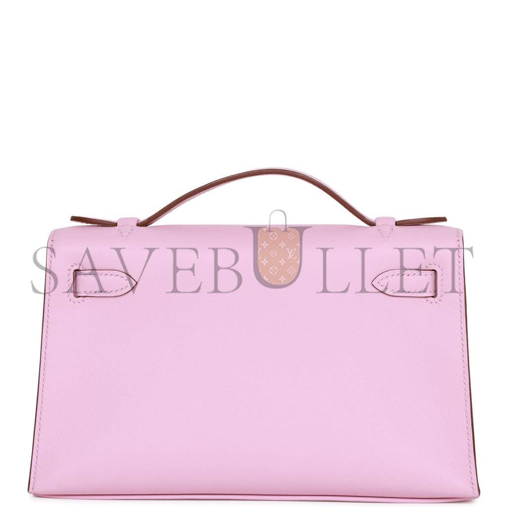 H**mes kelly pochette mauve sylvestre swift rose gold hardware  (22*12*13cm)