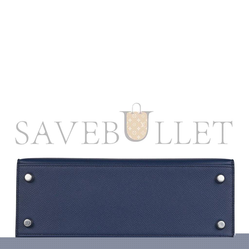 H**mes kelly sellier 25 bleu saphir epsom palladium hardware (25*17*7cm)