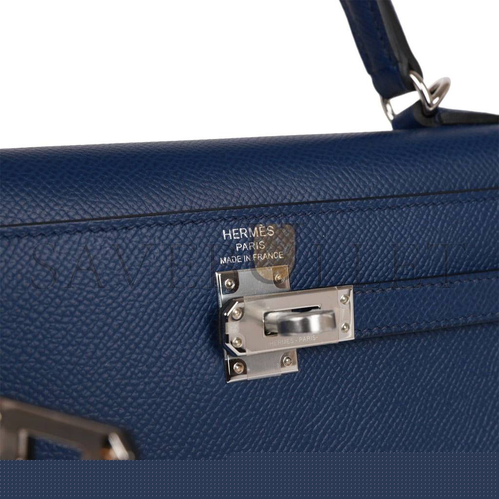 H**mes kelly sellier 25 bleu saphir epsom palladium hardware (25*17*7cm)