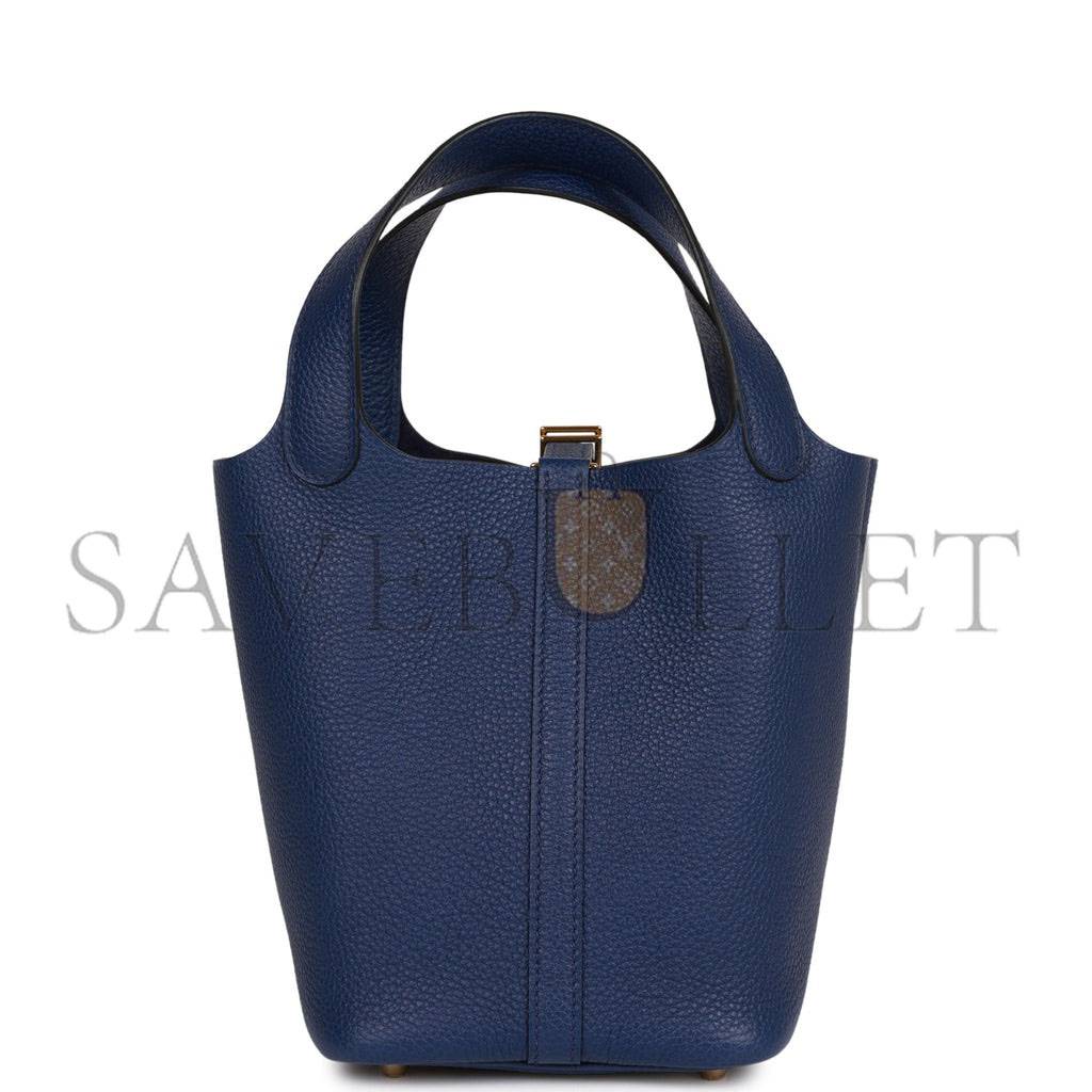 H**mes picotin lock 18 bleu saphir maurice gold hardware (18*13*18cm)
