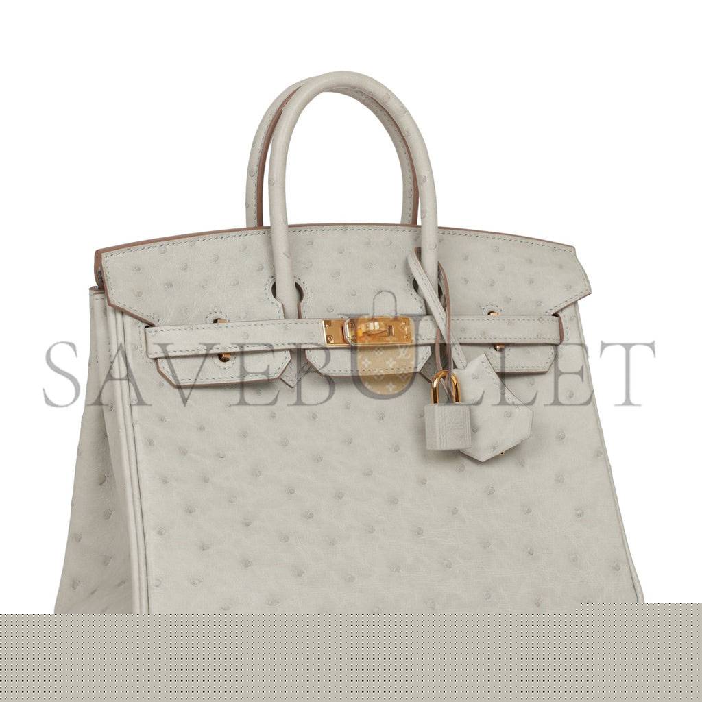 H**mes birkin 25 gris perle ostrich gold hardware handmade (25cm)