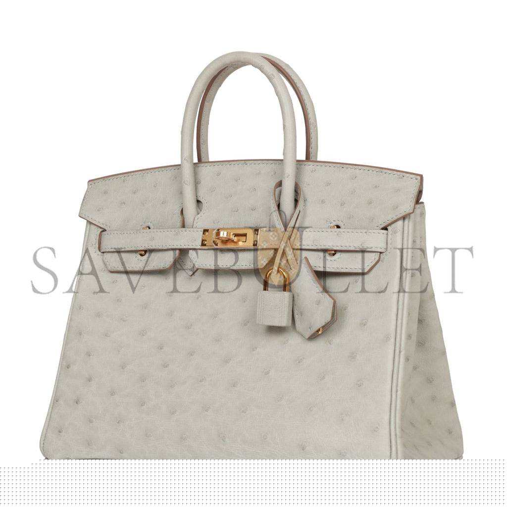 H**mes birkin 25 gris perle ostrich gold hardware handmade (25cm)