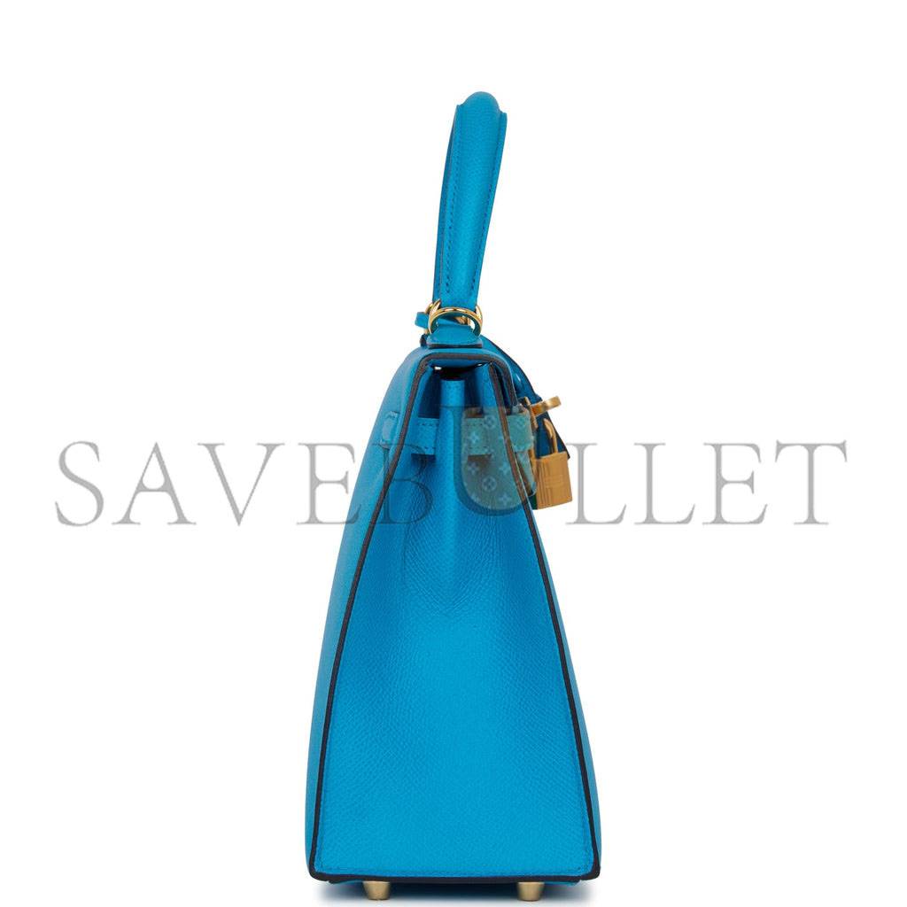 H**mes kelly sellier 25 bleu frida epsom gold hardware   (25*17*7cm)