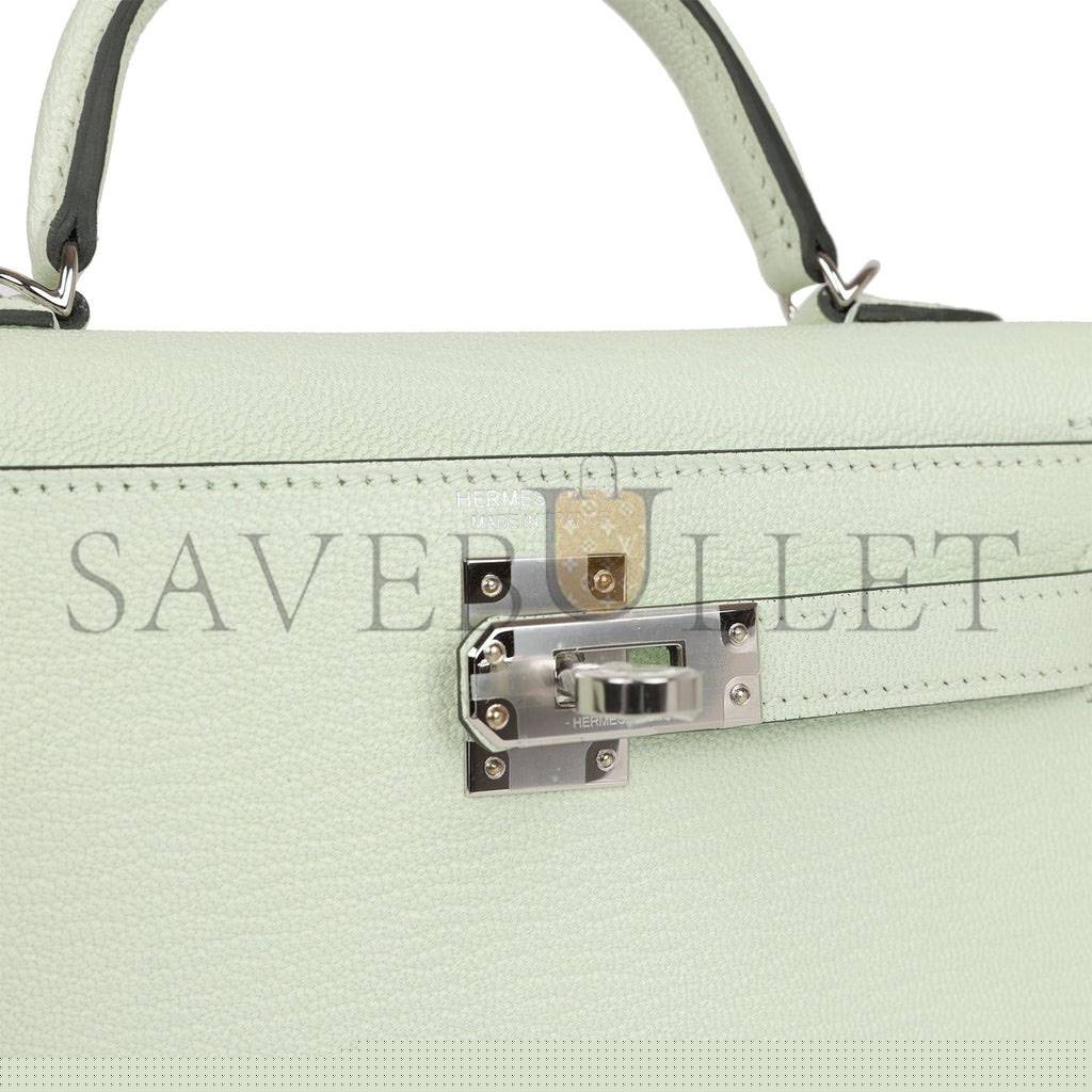 H**mes mini kelly sellier 20 vert fizz chevre palladium hardware (19*12*5.5cm)