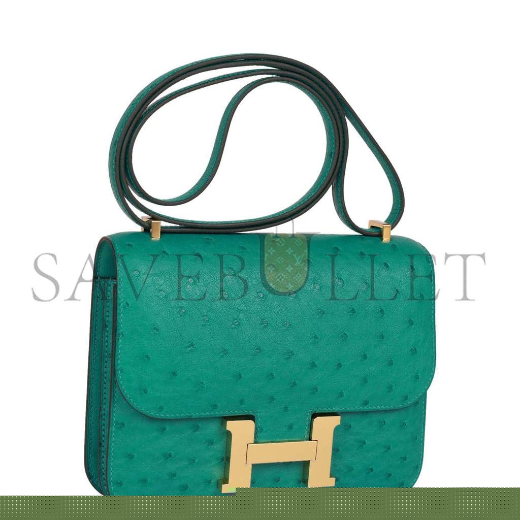 H**mes constance 18 vert verone ostrich gold hardware 39873610481758 (18cm)