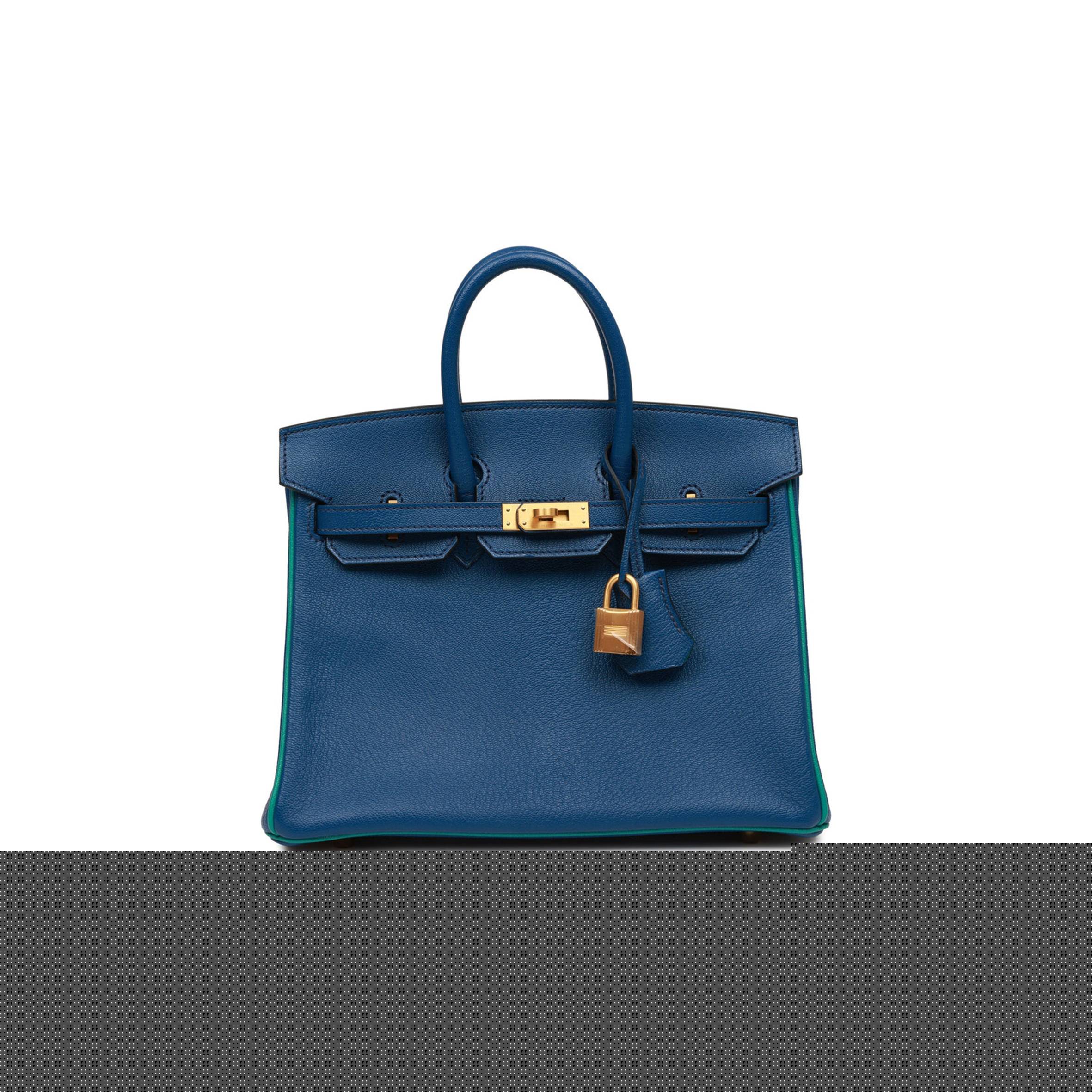 H**mes special order (hss) birkin 25 bleu saphir and vert vertigo chevre brushed gold hardware handmade (25.cm)