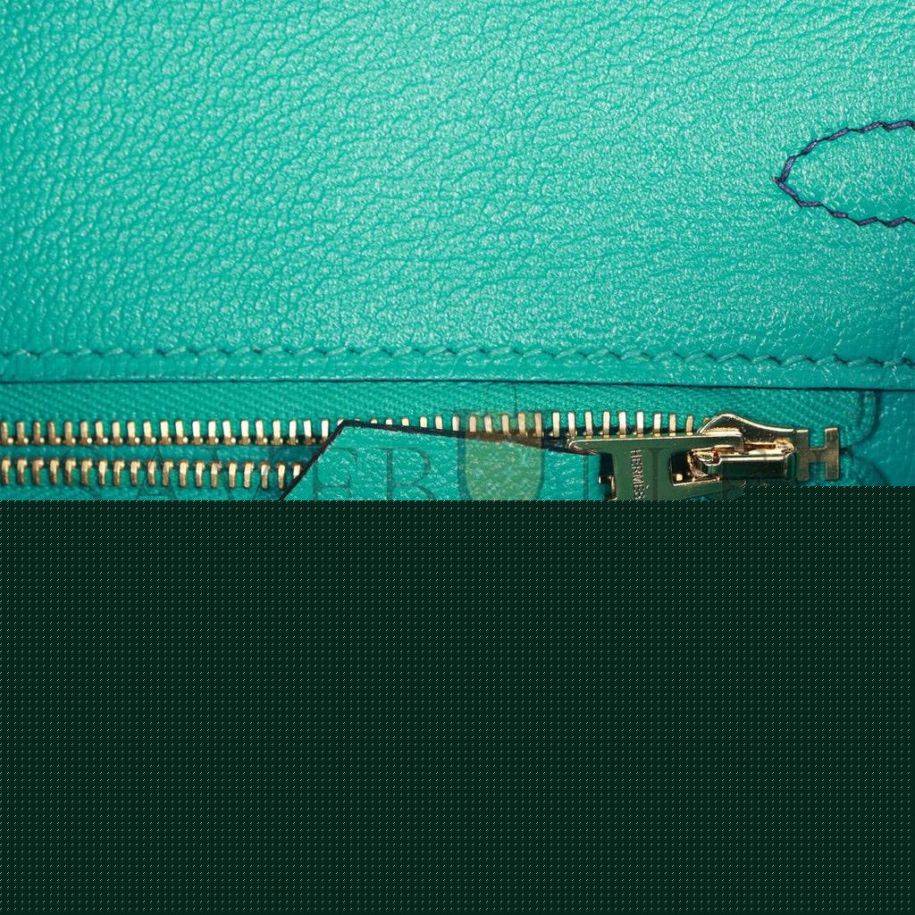 H**mes special order (hss) birkin 25 bleu saphir and vert vertigo chevre brushed gold hardware handmade (25.cm)