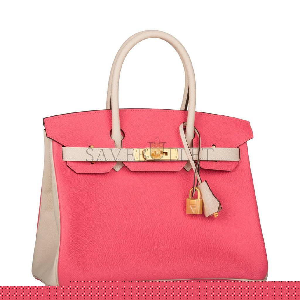 H**mes special order (hss) birkin 30 craie and rose azalee epsom brushed gold hardware ( 30cm*22*16cm)