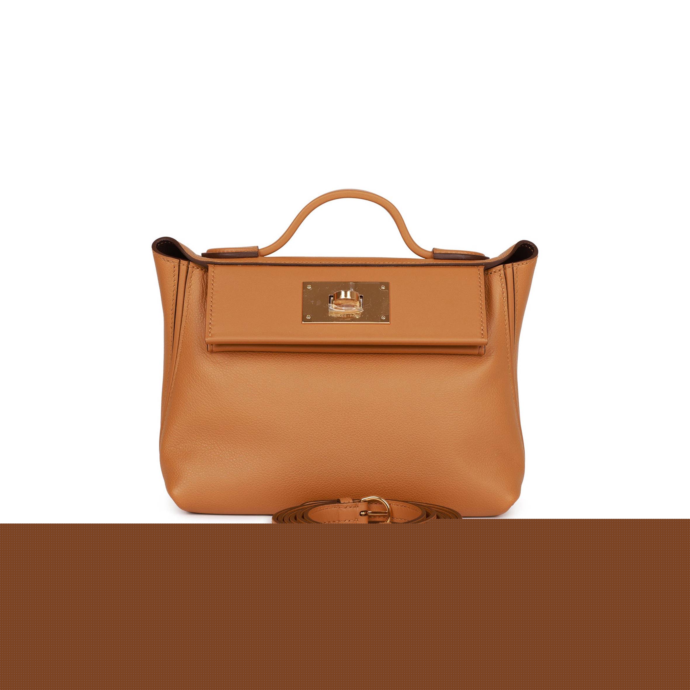 H**mes mini 2424 bag caramel evercolor and sesame swift verso gold hardware (23*17*11cm)