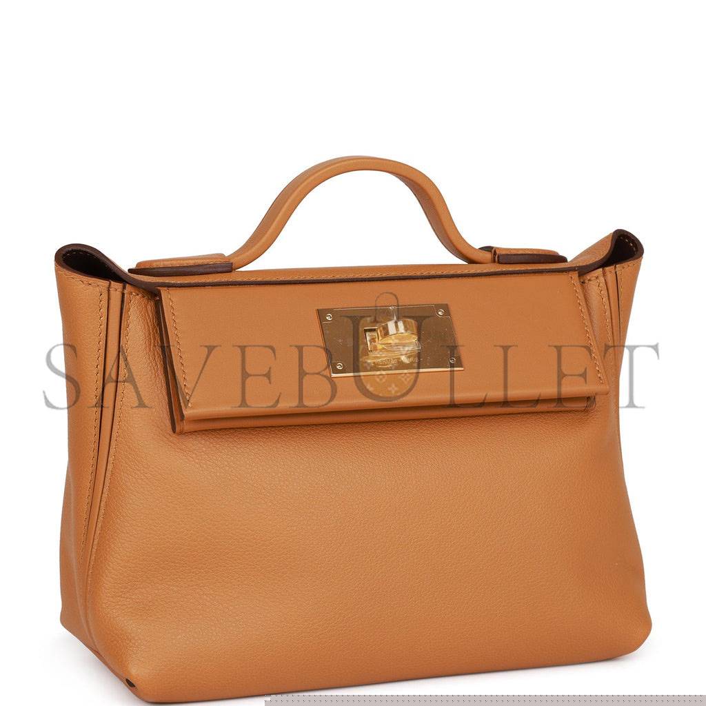 H**mes mini 2424 bag caramel evercolor and sesame swift verso gold hardware (23*17*11cm)