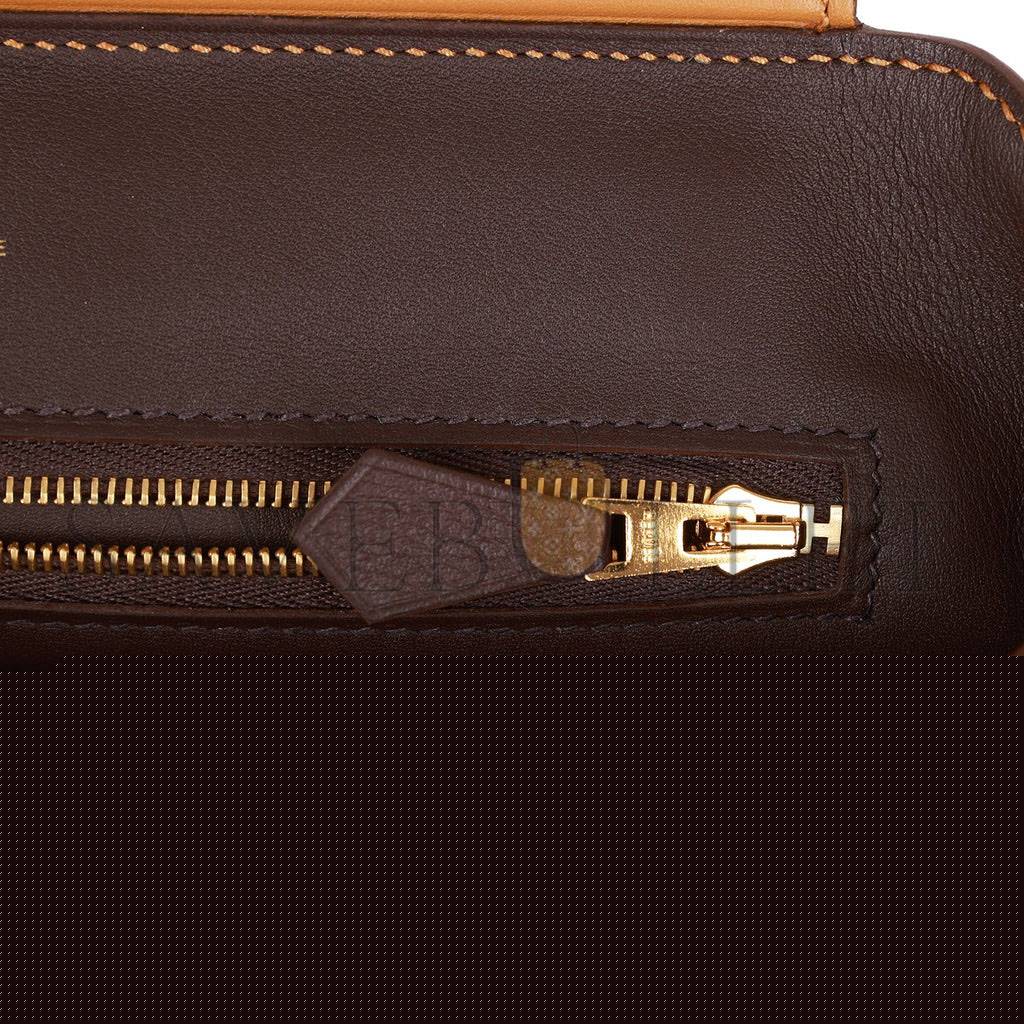 H**mes mini 2424 bag caramel evercolor and sesame swift verso gold hardware (23*17*11cm)