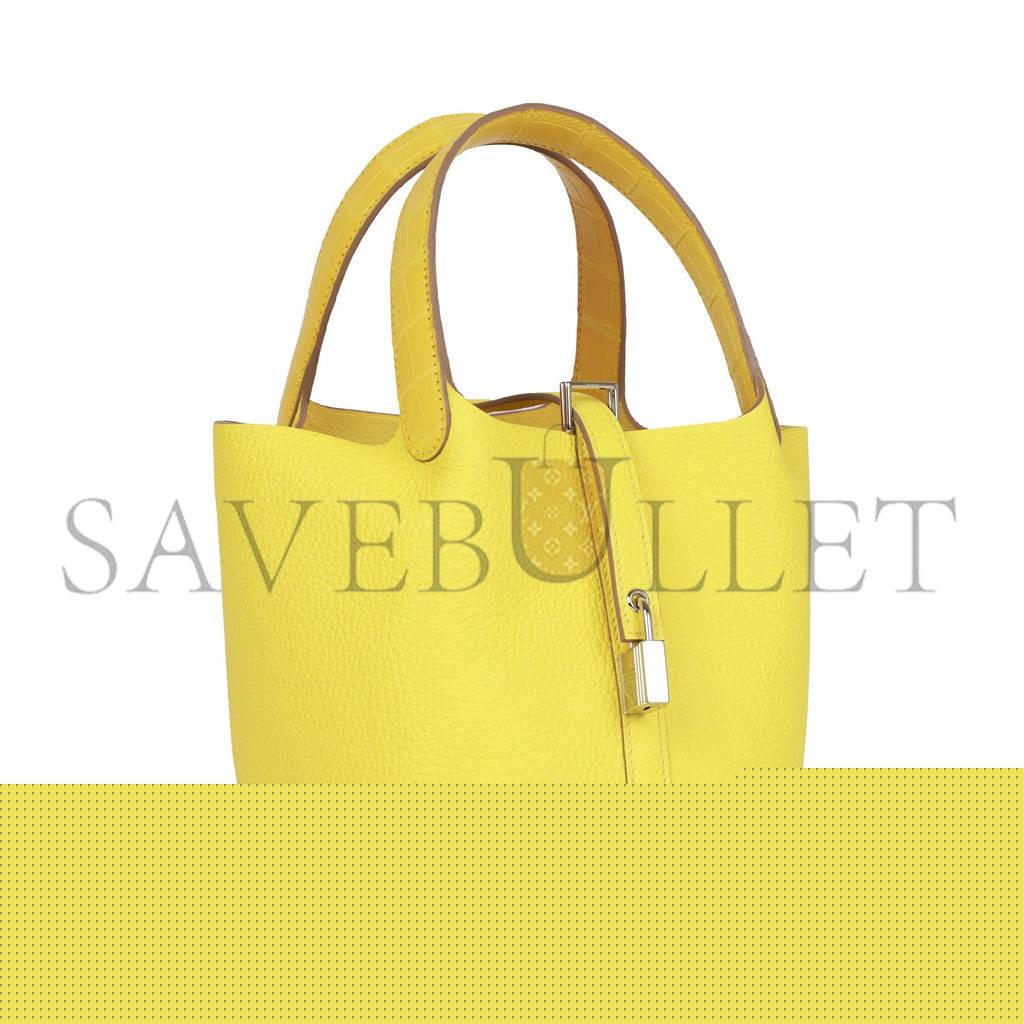 H**mes picotin lock 18 mimosa matte alligator and lime clemence touch palladium hardware(18*13*18cm)