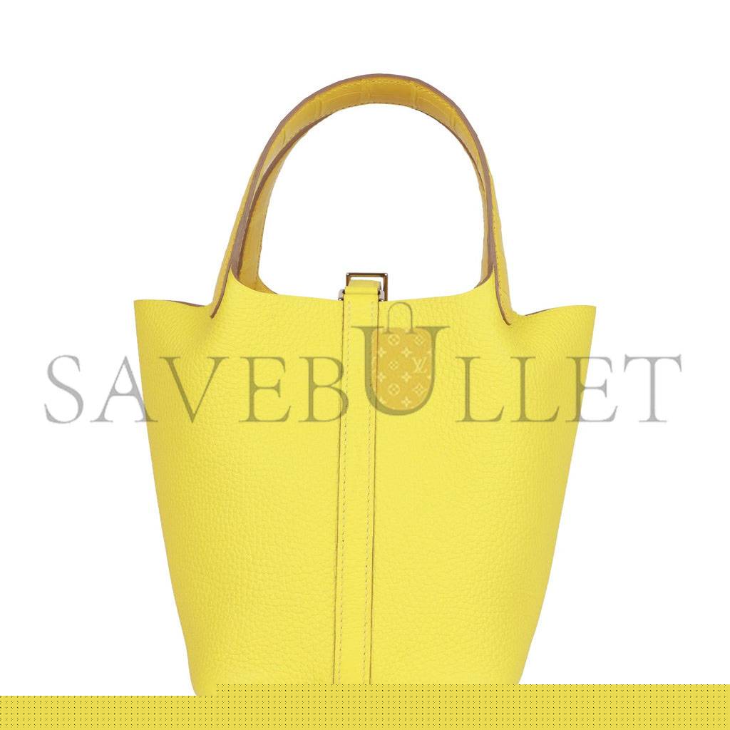 H**mes picotin lock 18 mimosa matte alligator and lime clemence touch palladium hardware(18*13*18cm)