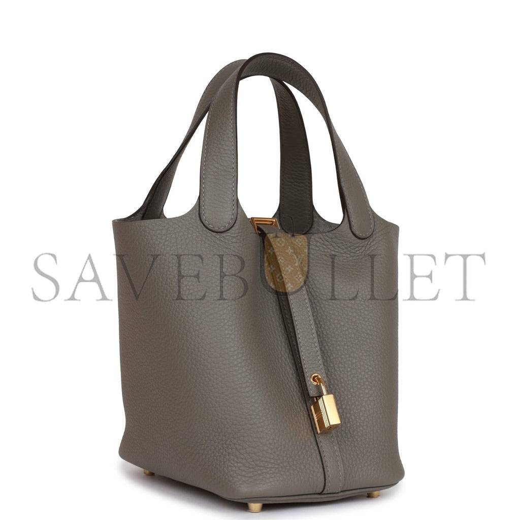 H**mes picotin lock 18 gris meyer clemence gold hardware (18*13*18cm)