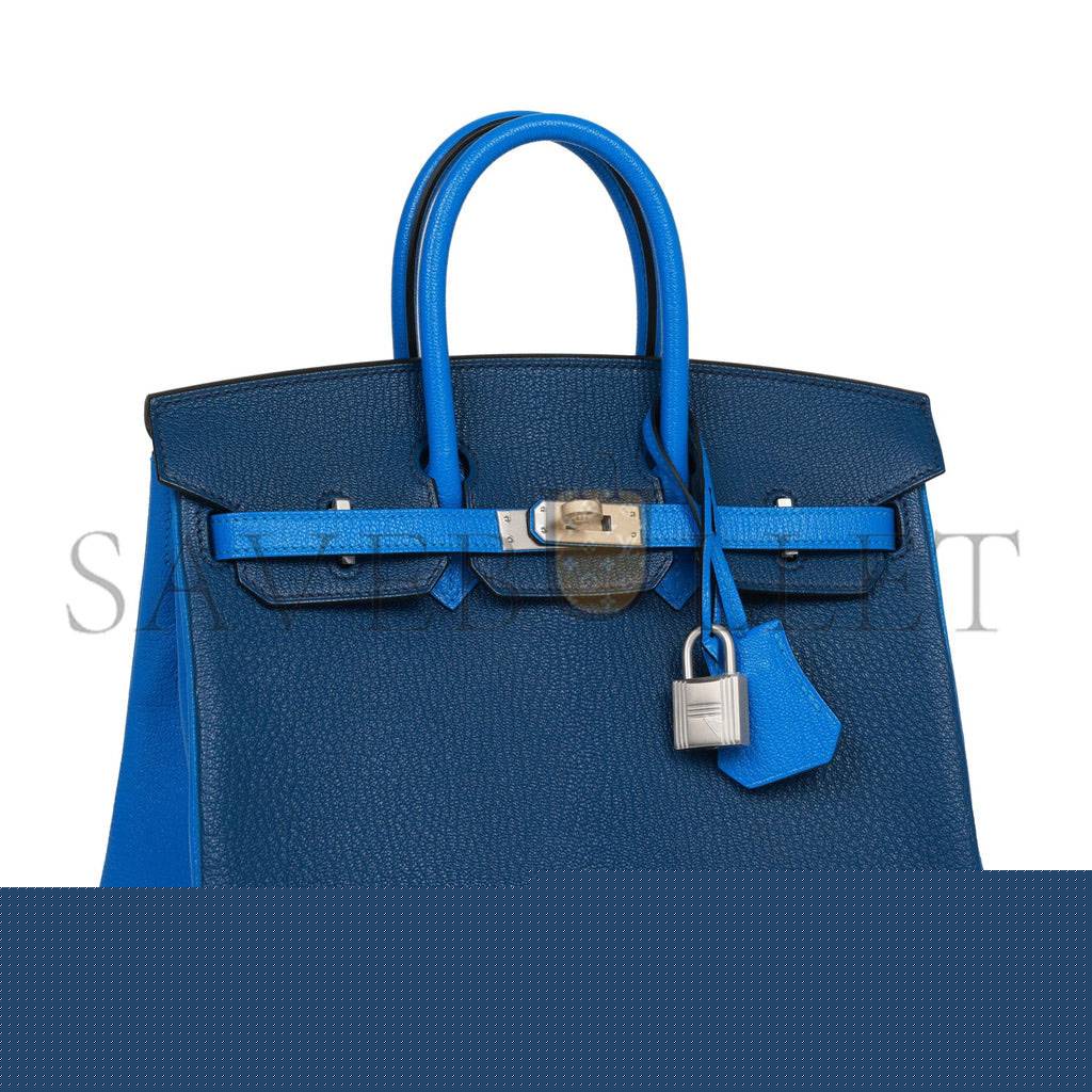 H**mes special order (hss) birkin 25 bleu hydra and bleu saphir chÈvre brushed palladium hardware handmade  (25cm)