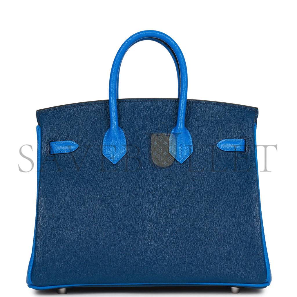 H**mes special order (hss) birkin 25 bleu hydra and bleu saphir chÈvre brushed palladium hardware handmade  (25cm)