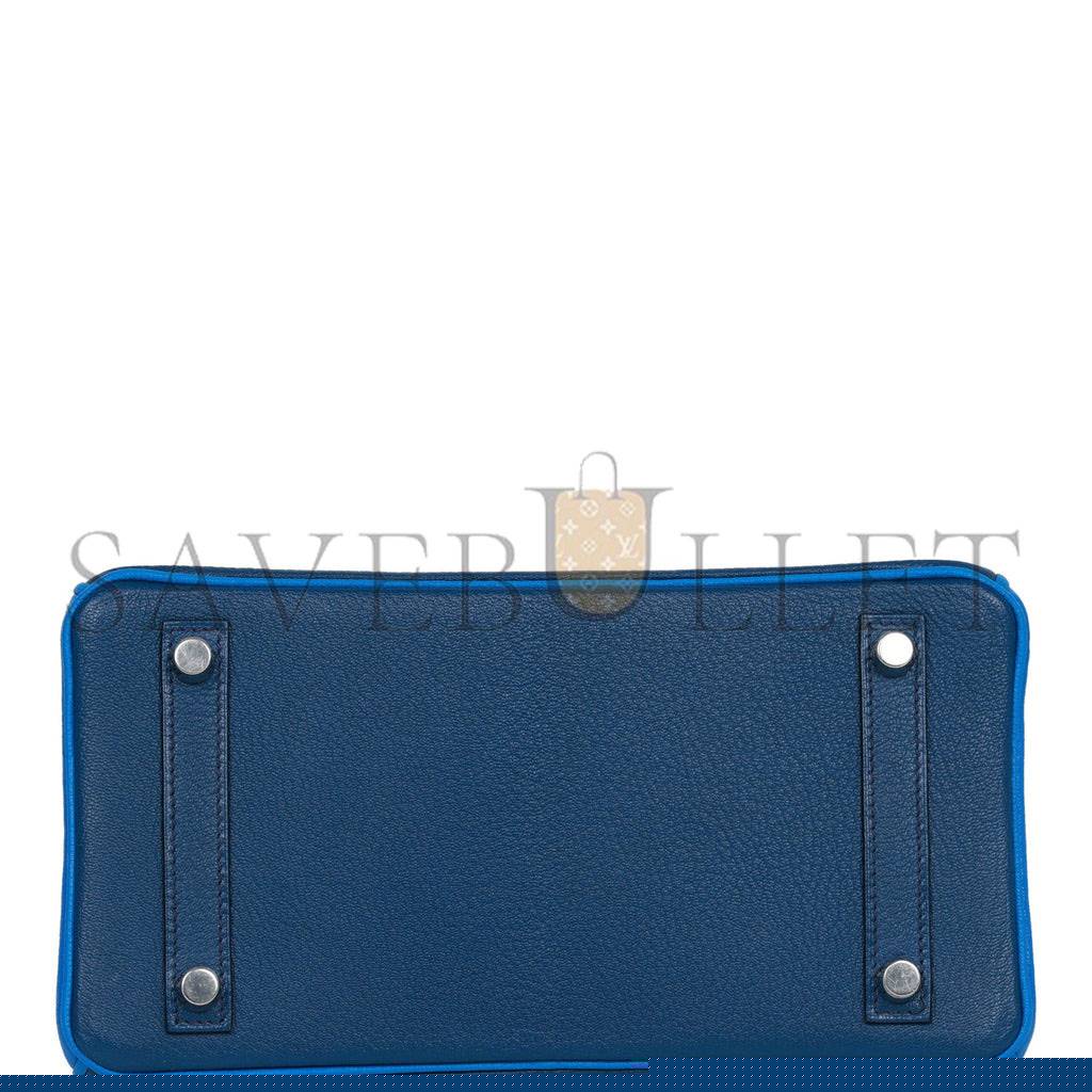 H**mes special order (hss) birkin 25 bleu hydra and bleu saphir chÈvre brushed palladium hardware handmade  (25cm)