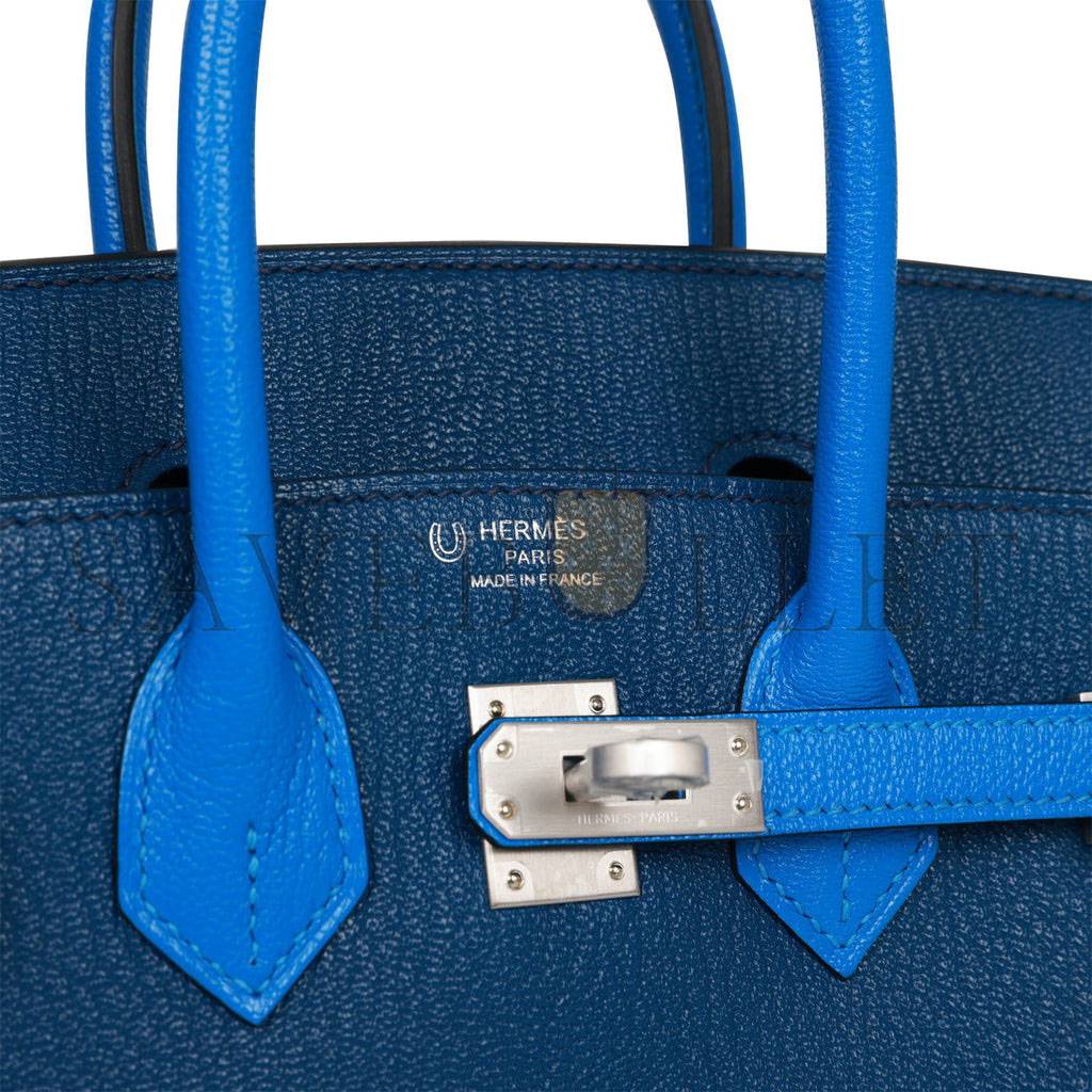 H**mes special order (hss) birkin 25 bleu hydra and bleu saphir chÈvre brushed palladium hardware handmade  (25cm)