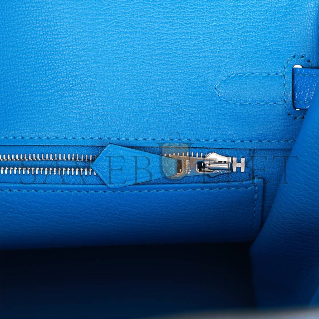 H**mes special order (hss) birkin 25 bleu hydra and bleu saphir chÈvre brushed palladium hardware handmade  (25cm)