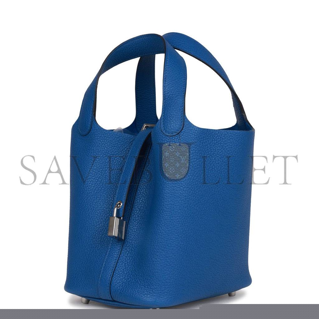 H**mes picotin lock 18 bleu france clemence gold hardware (18*13*18cm)