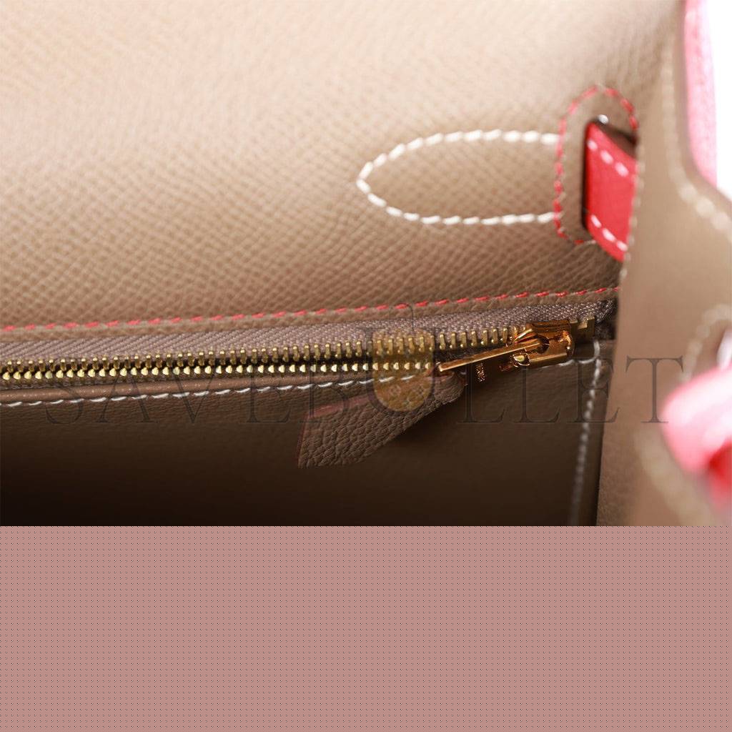 H**mes special order (hss) kelly sellier 28 etoupe and rouge tomate epsom brushed gold hardware (28*22*10cm)